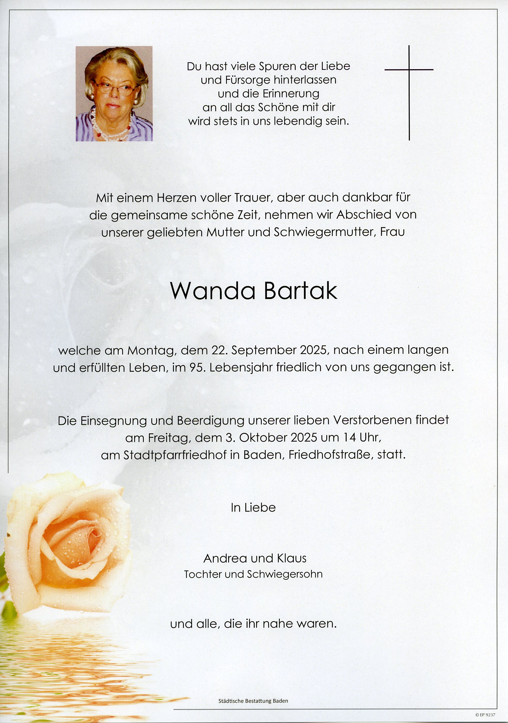 Traueranzeige von Wanda Bartak