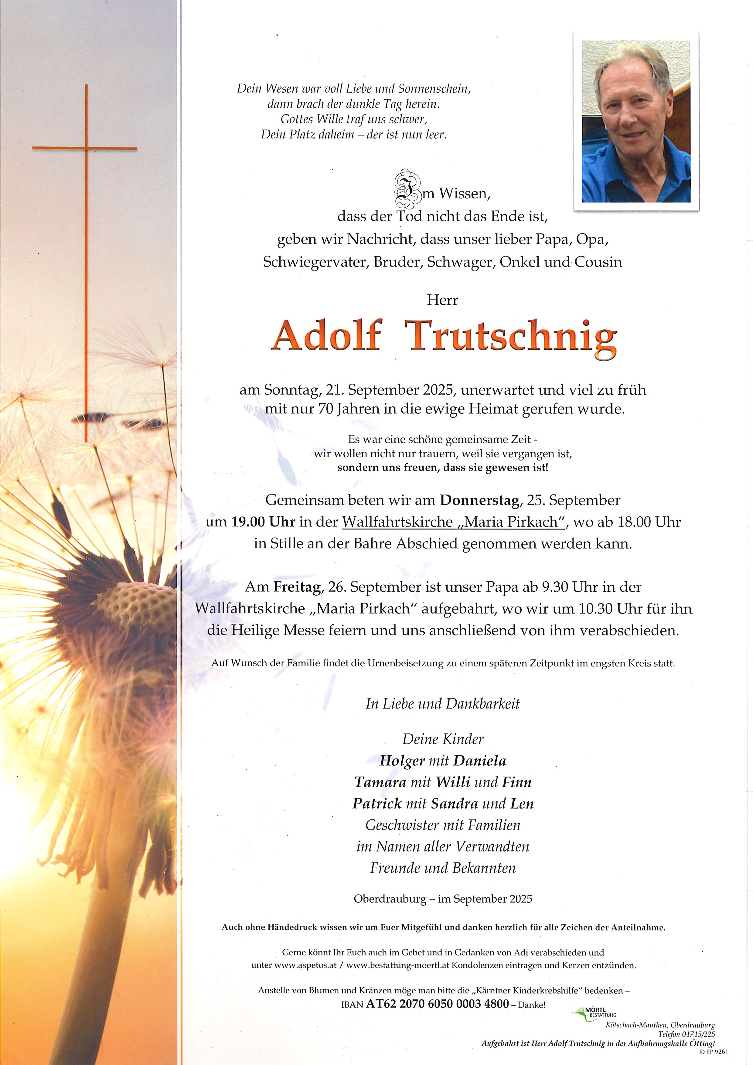 Traueranzeige von Adolf Trutschnig