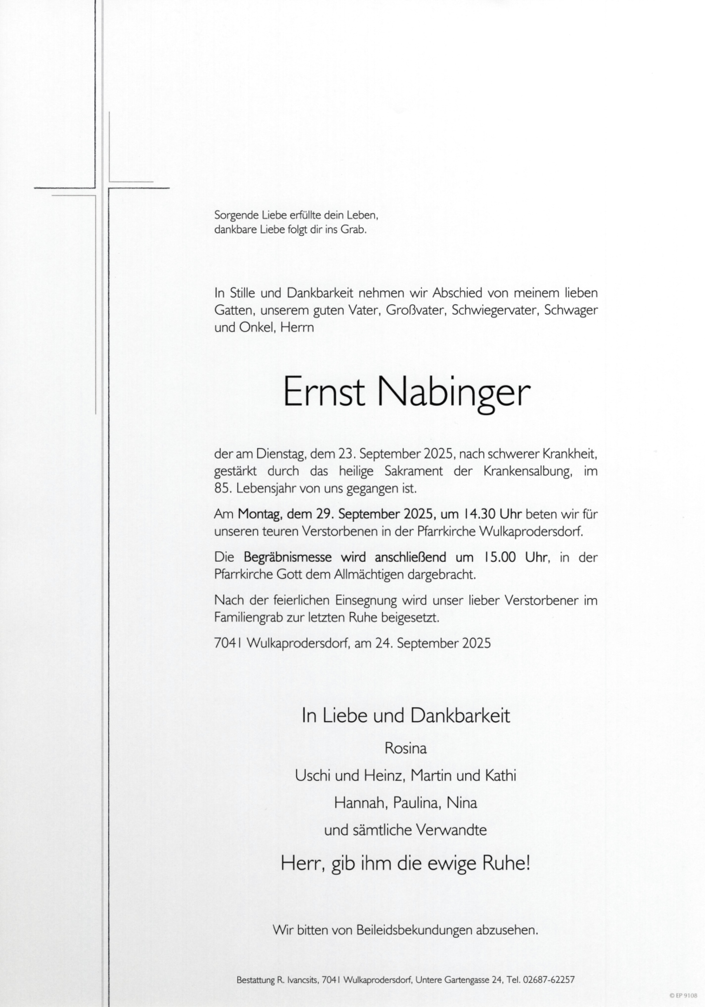 Traueranzeige von Ernst Nabinger
