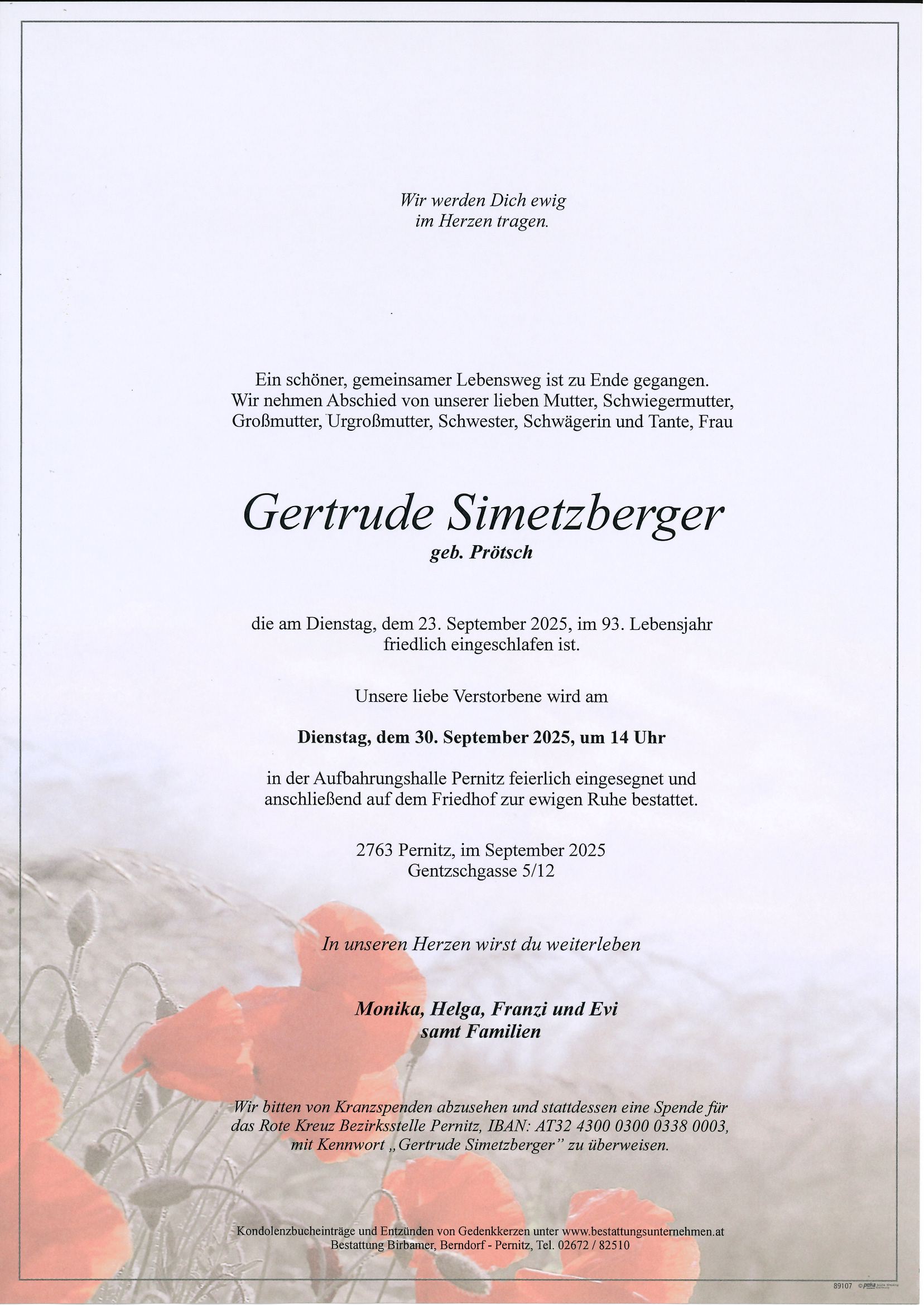 Traueranzeige von Gertrude Simetzberger