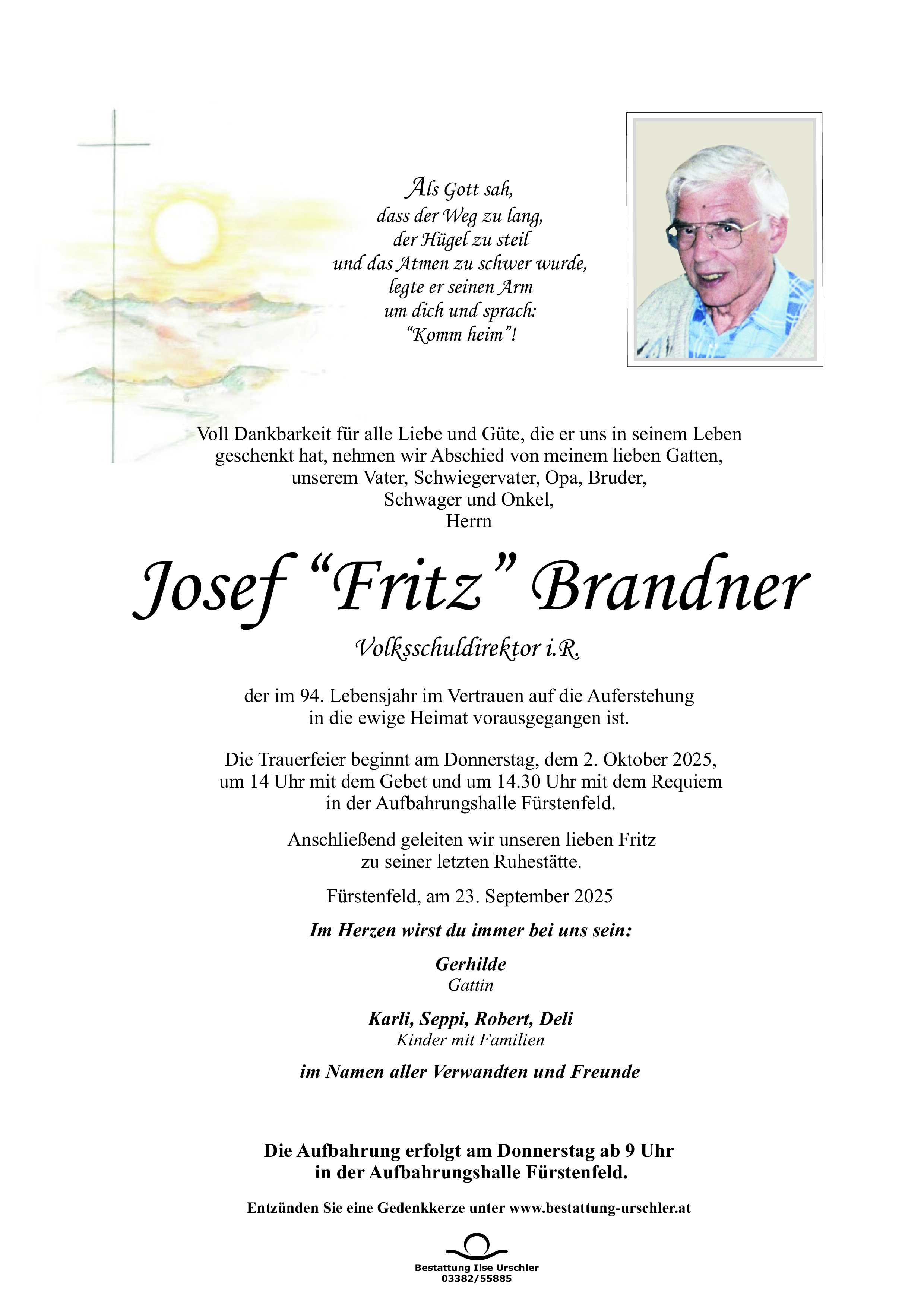 Traueranzeige von Josef Brandner