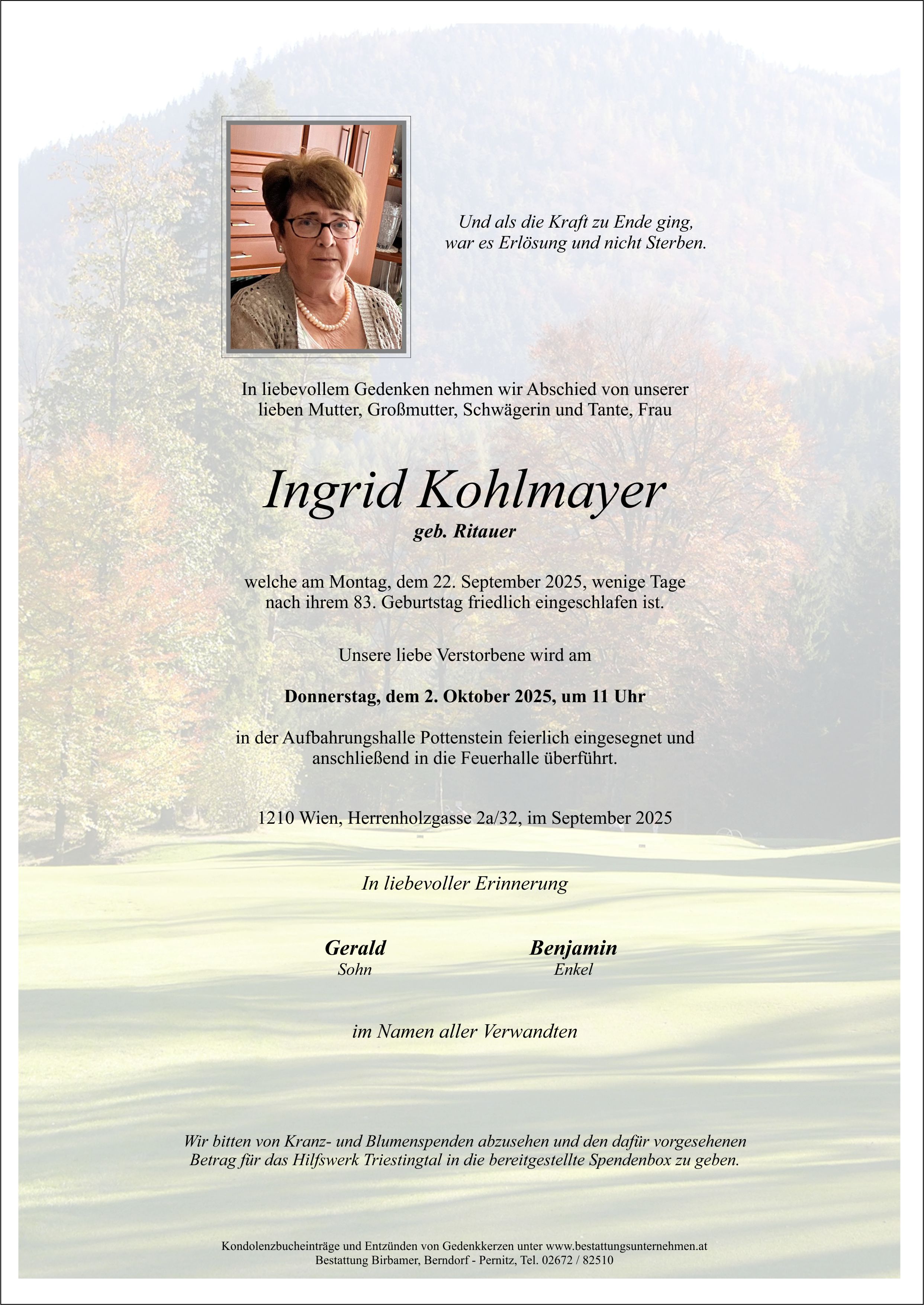 Traueranzeige von Ingrid Kohlmayer