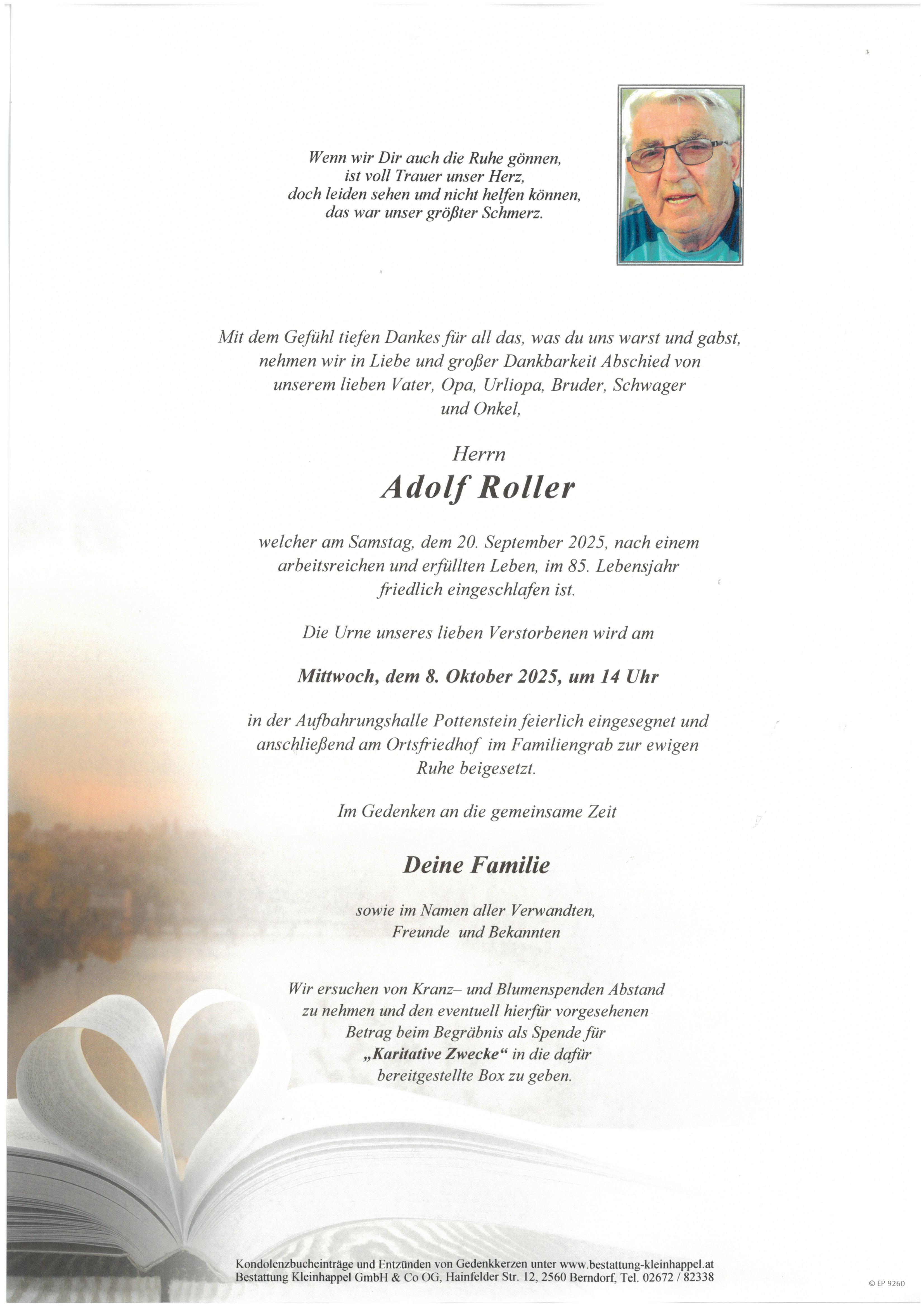 Traueranzeige von Adolf Roller