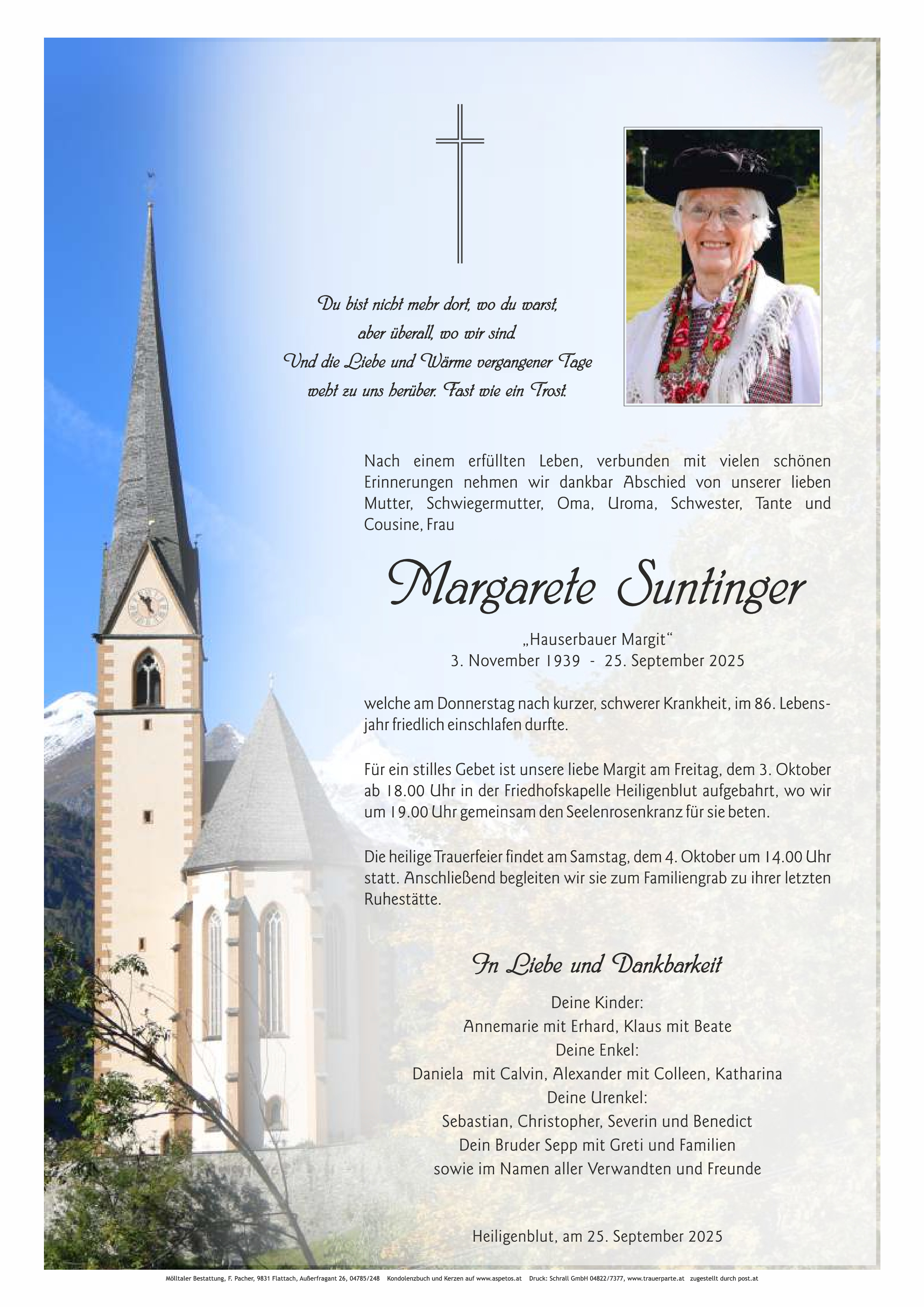 Traueranzeige von Margarthe Suntinger