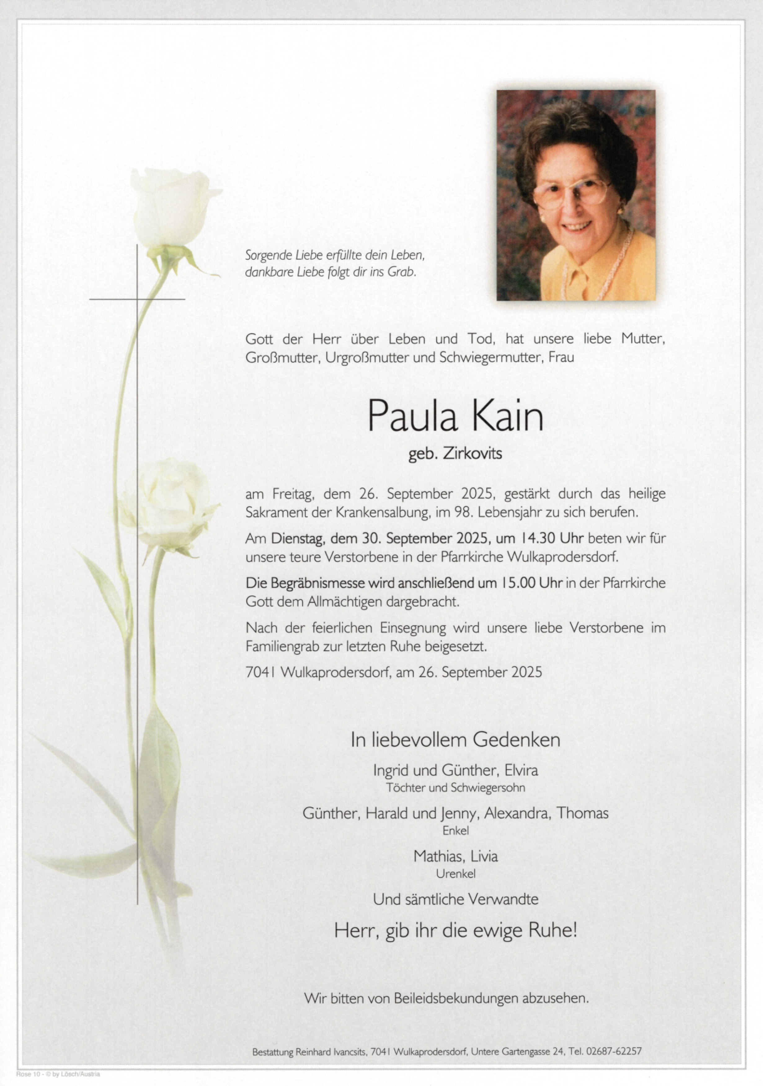 Traueranzeige von Paula Kain