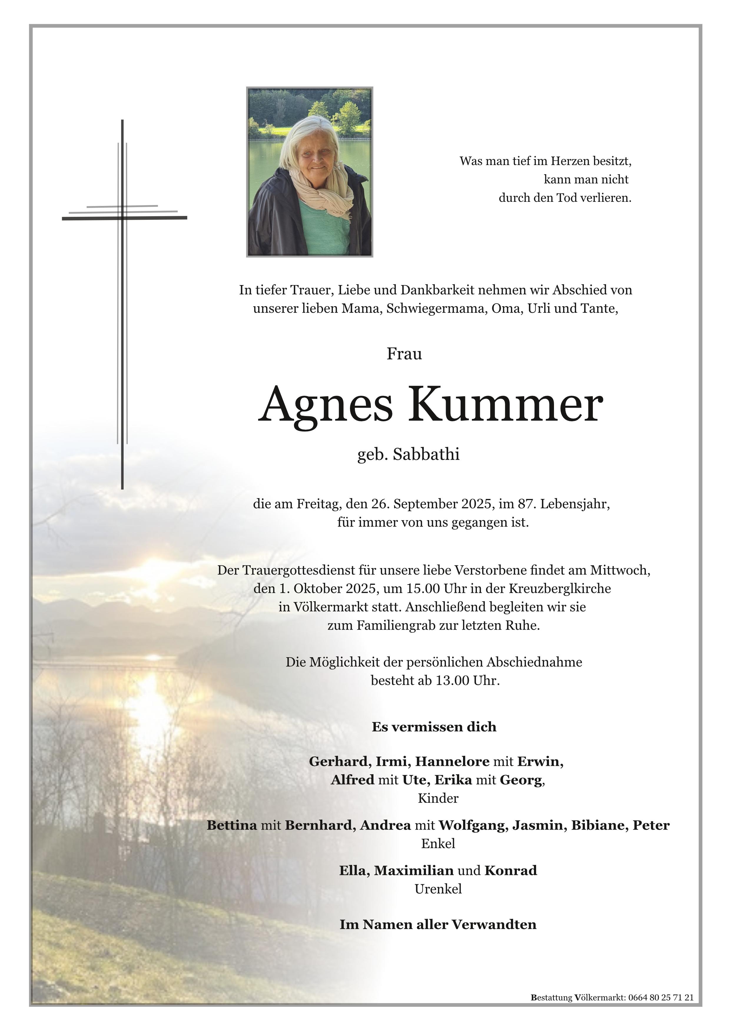 Traueranzeige von Agnes Kummer