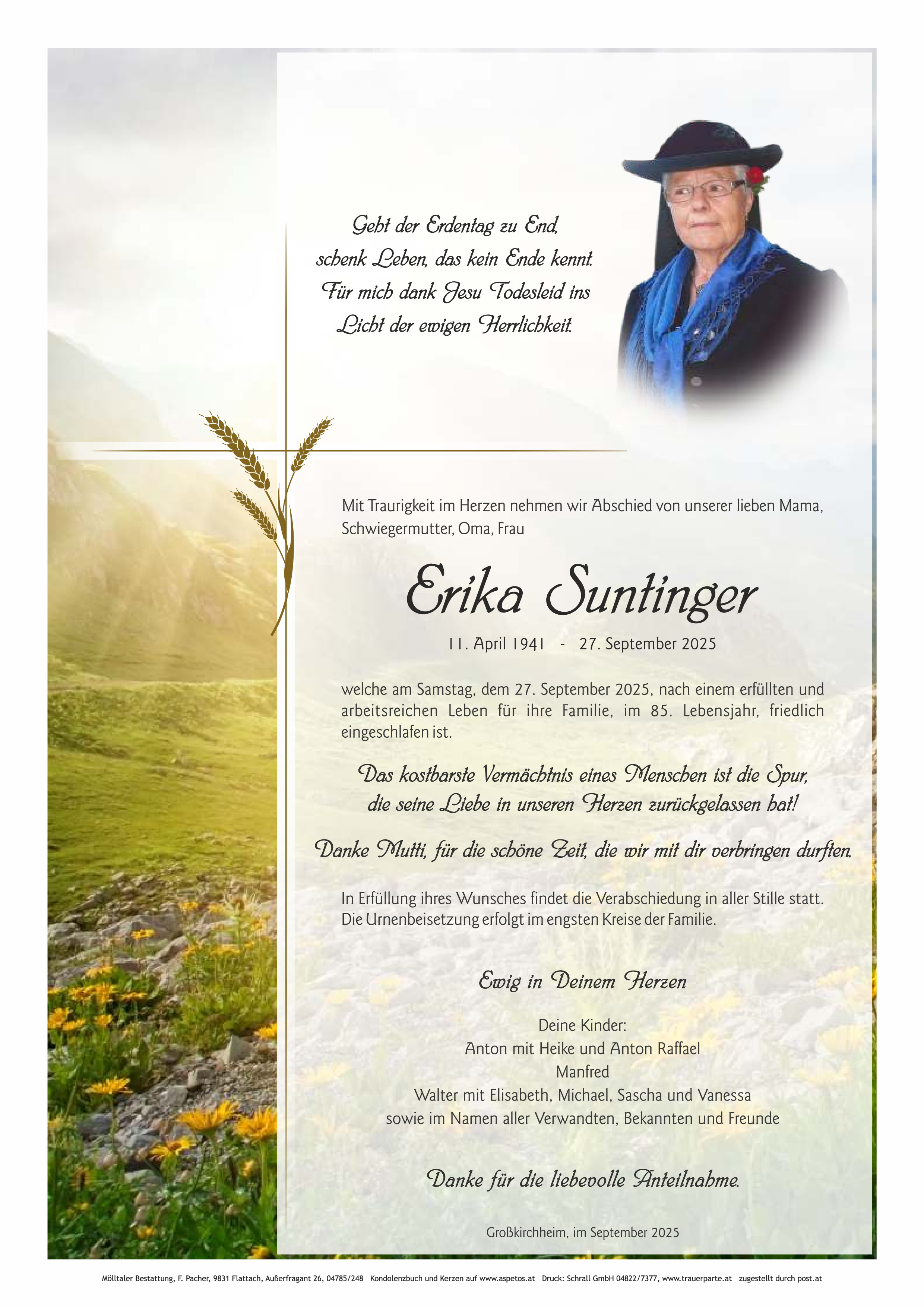 Traueranzeige von Erika Suntinger