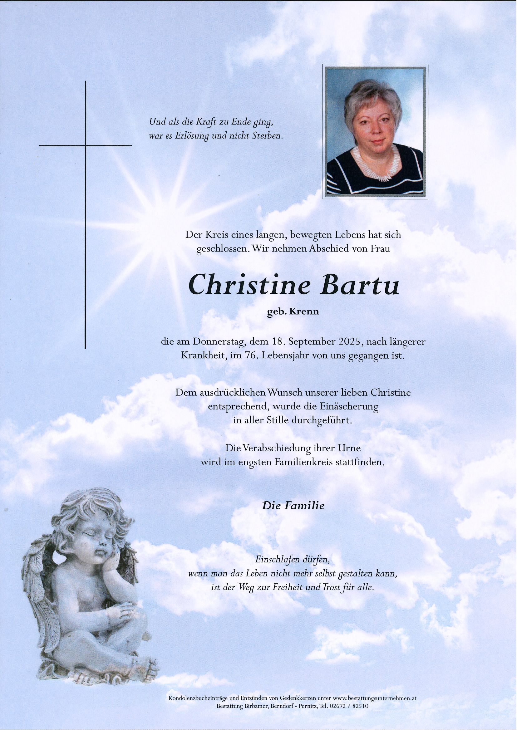 Traueranzeige von Christine Bartu