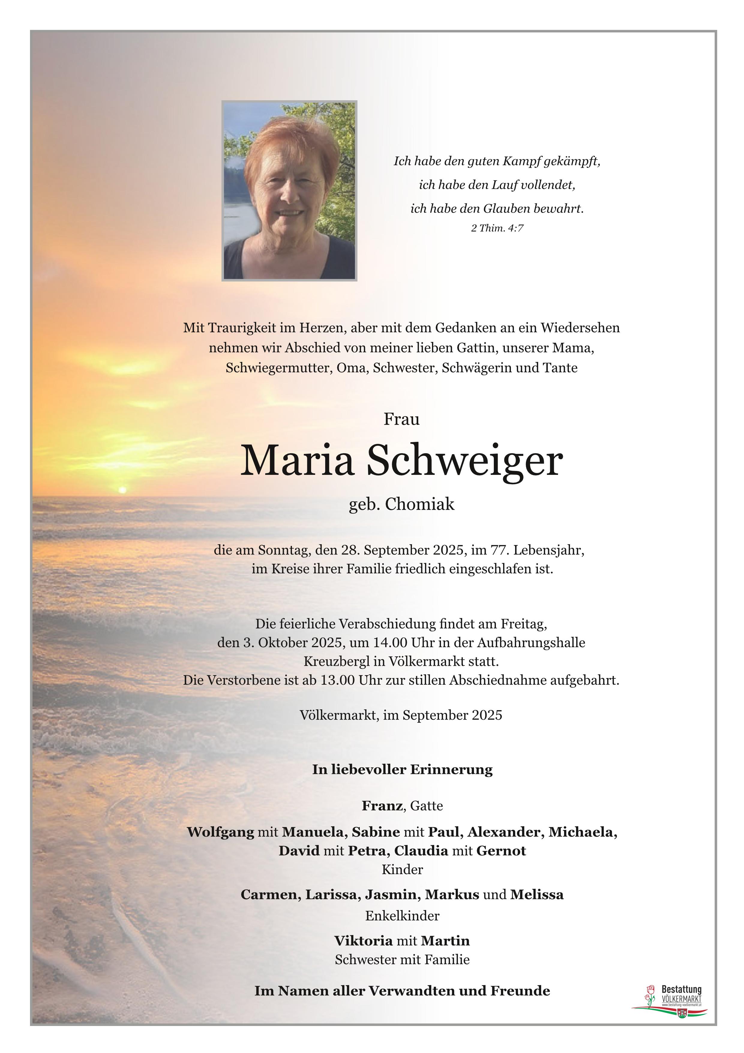 Traueranzeige von Maria Schweiger