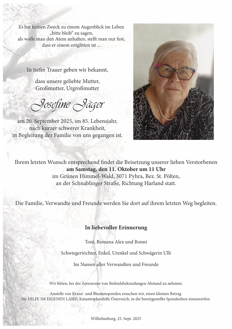 Traueranzeige von Josefine Jäger