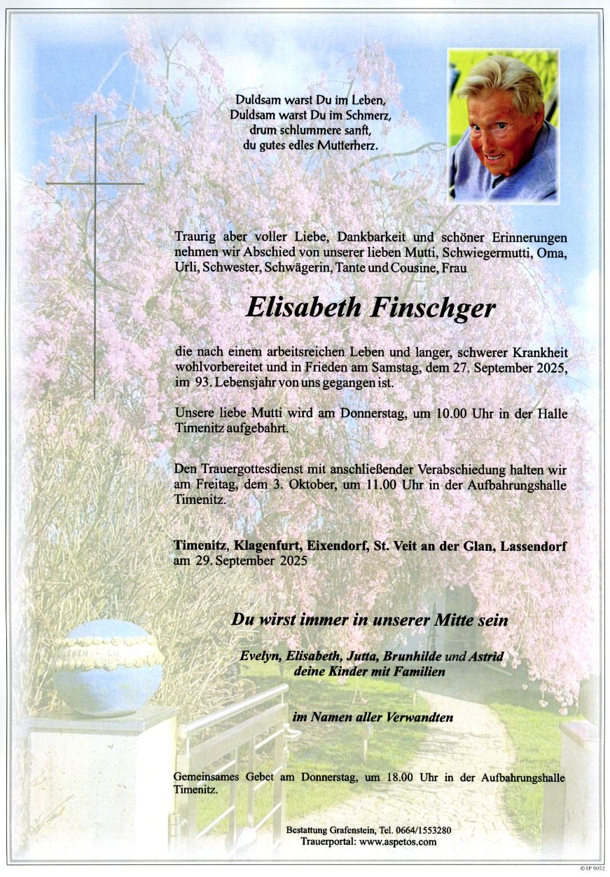 Traueranzeige von Elisabeth Finschger