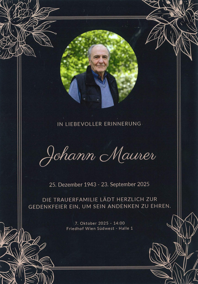 Traueranzeige von Johann Maurer