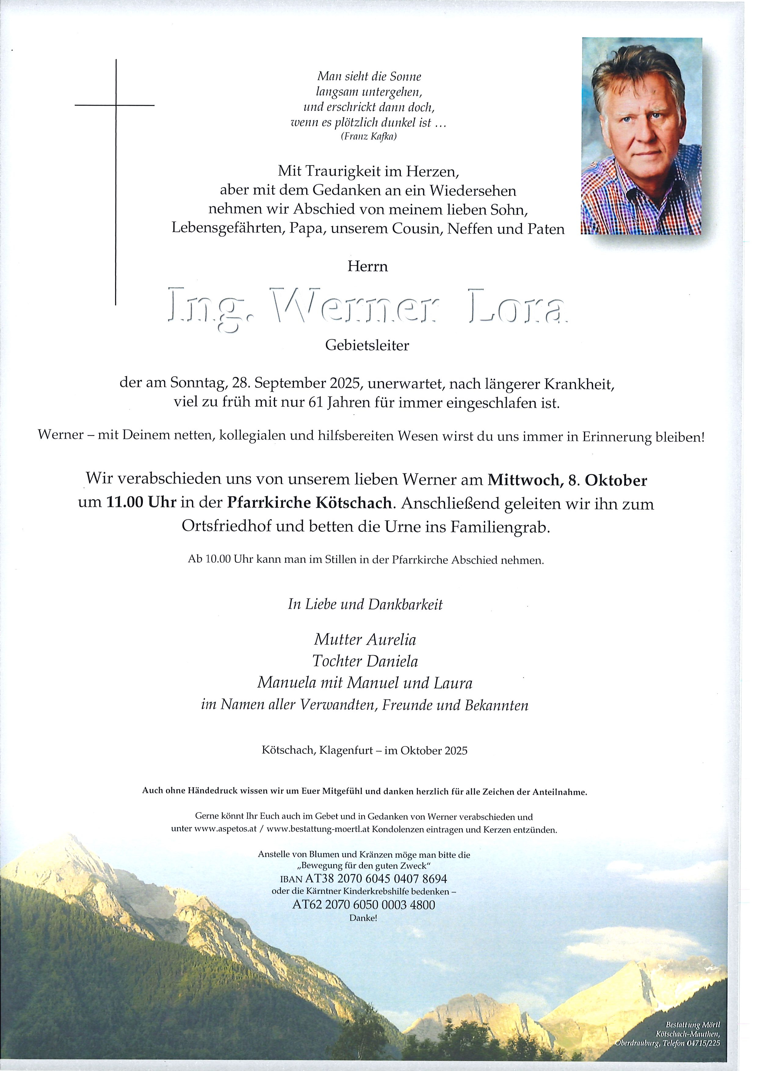 Traueranzeige von Ing. Werner Lora