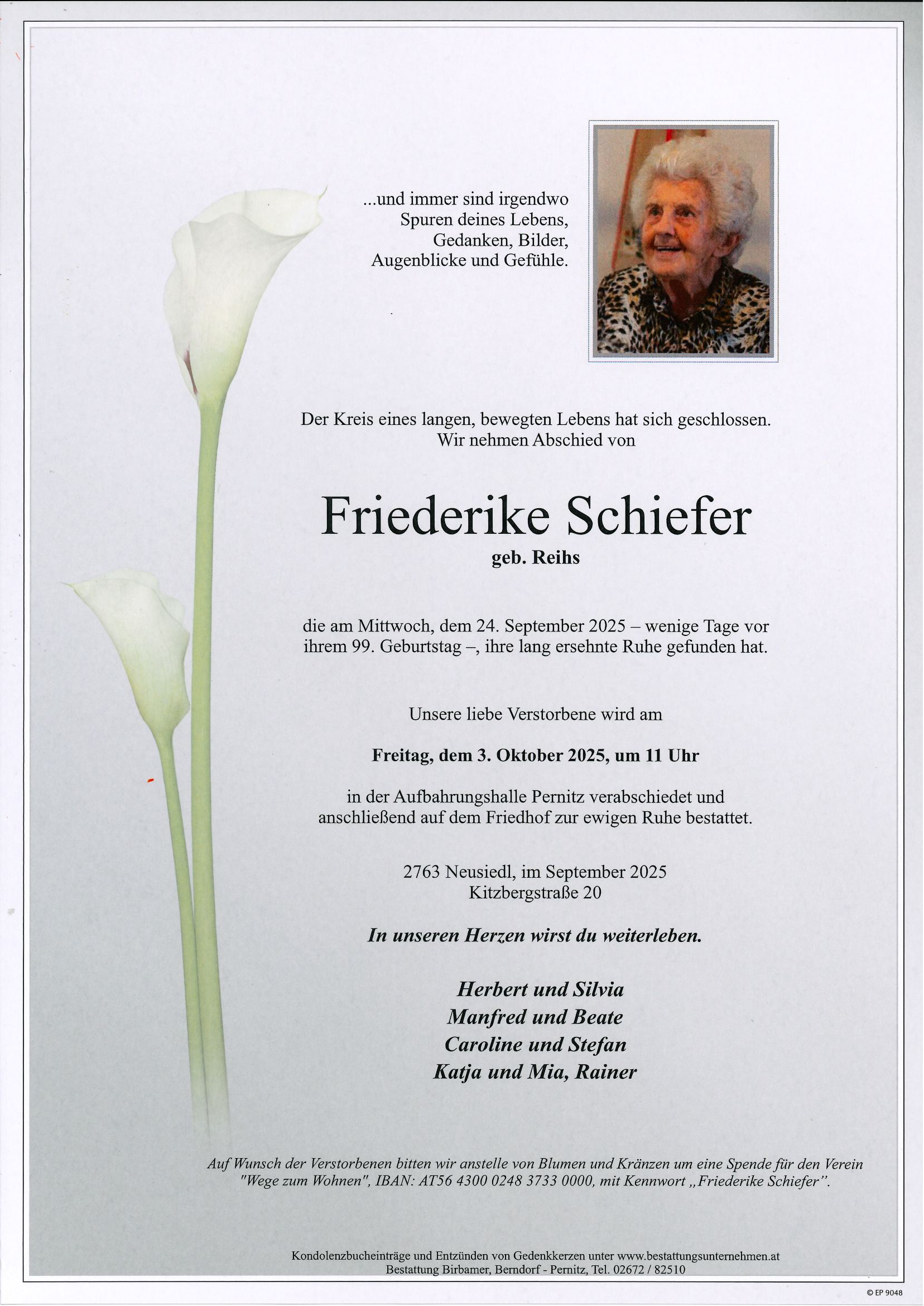 Traueranzeige von Friederike Schiefer