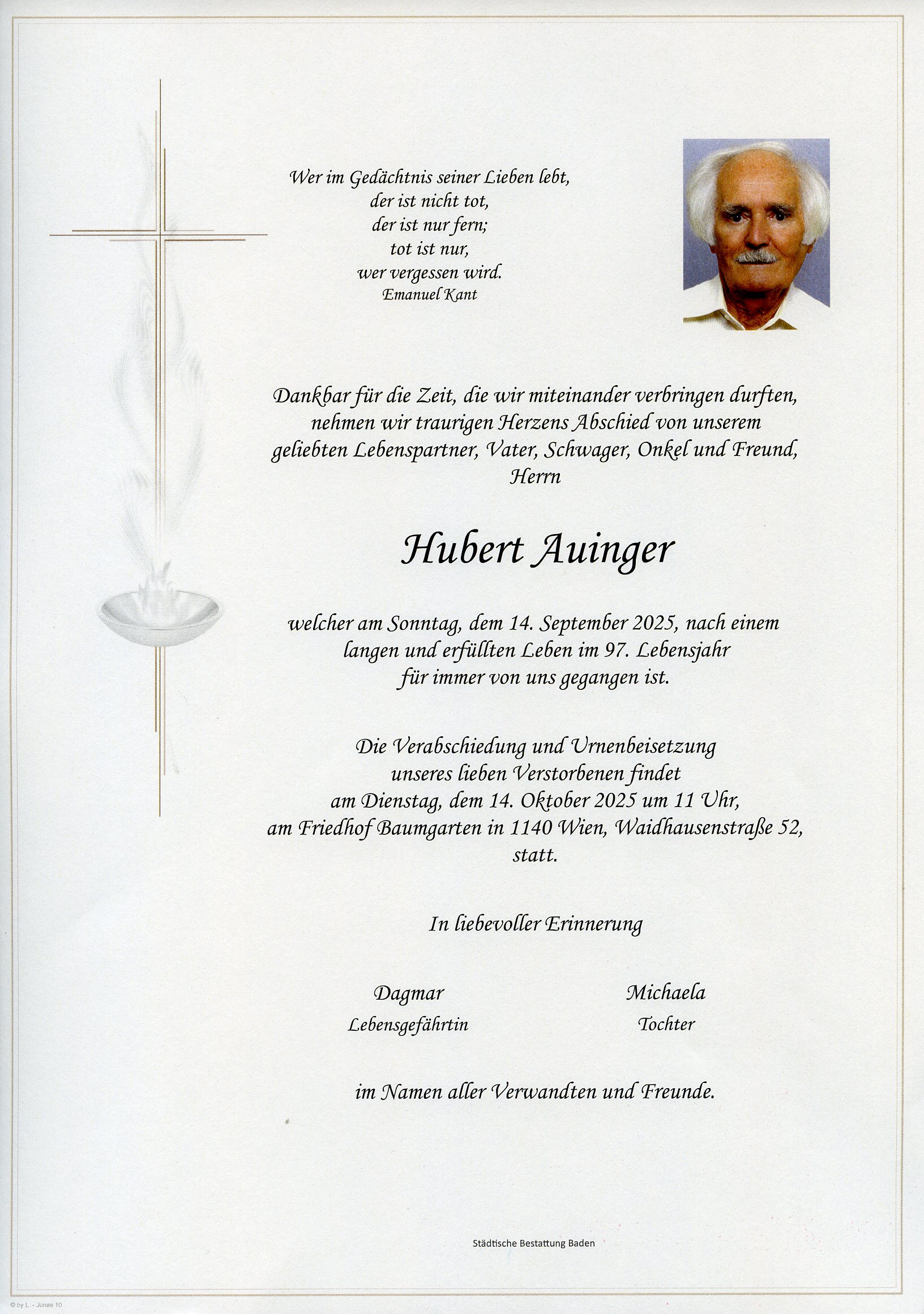 Traueranzeige von Hubert Auinger