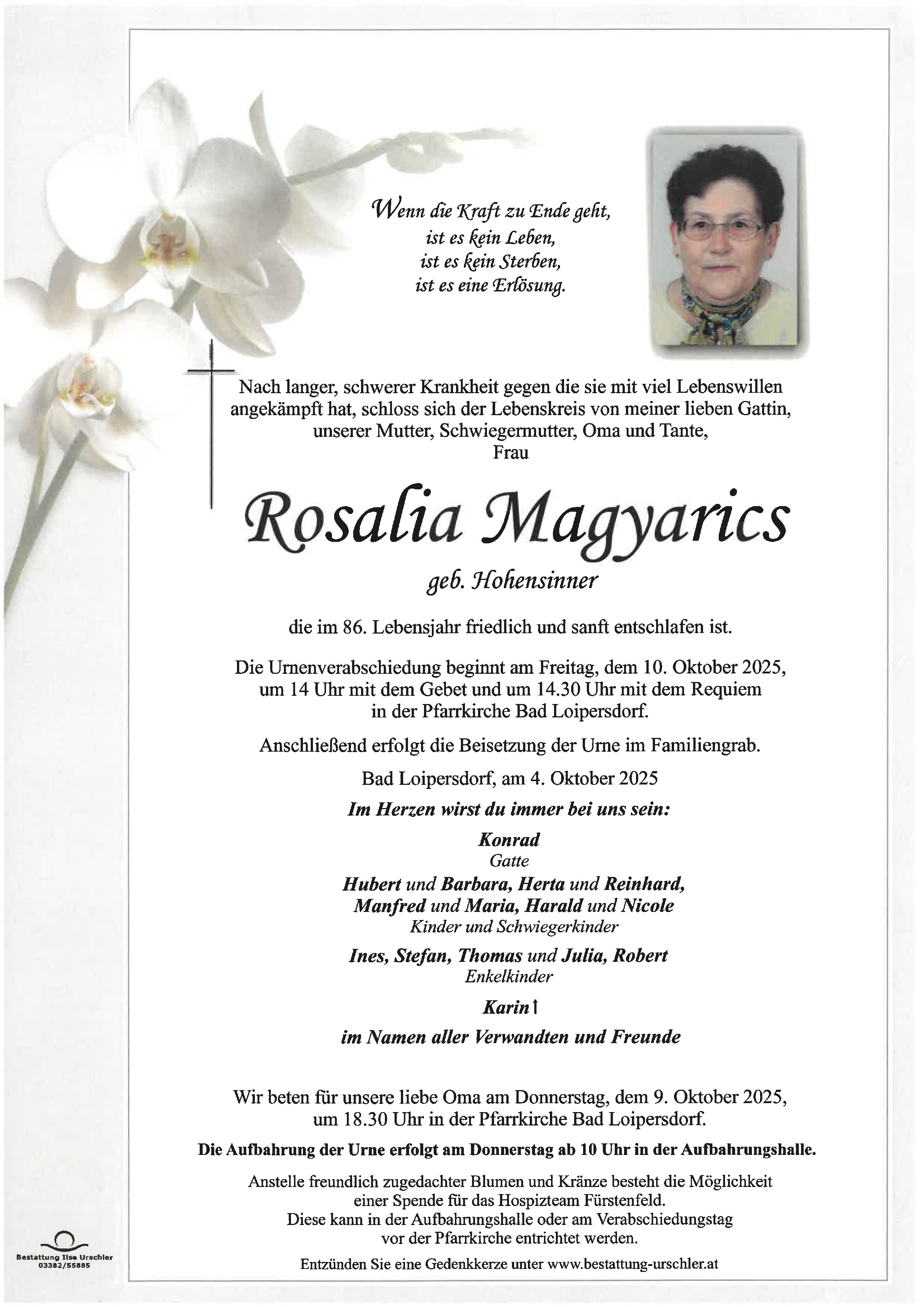 Traueranzeige von Rosalia Magyarics