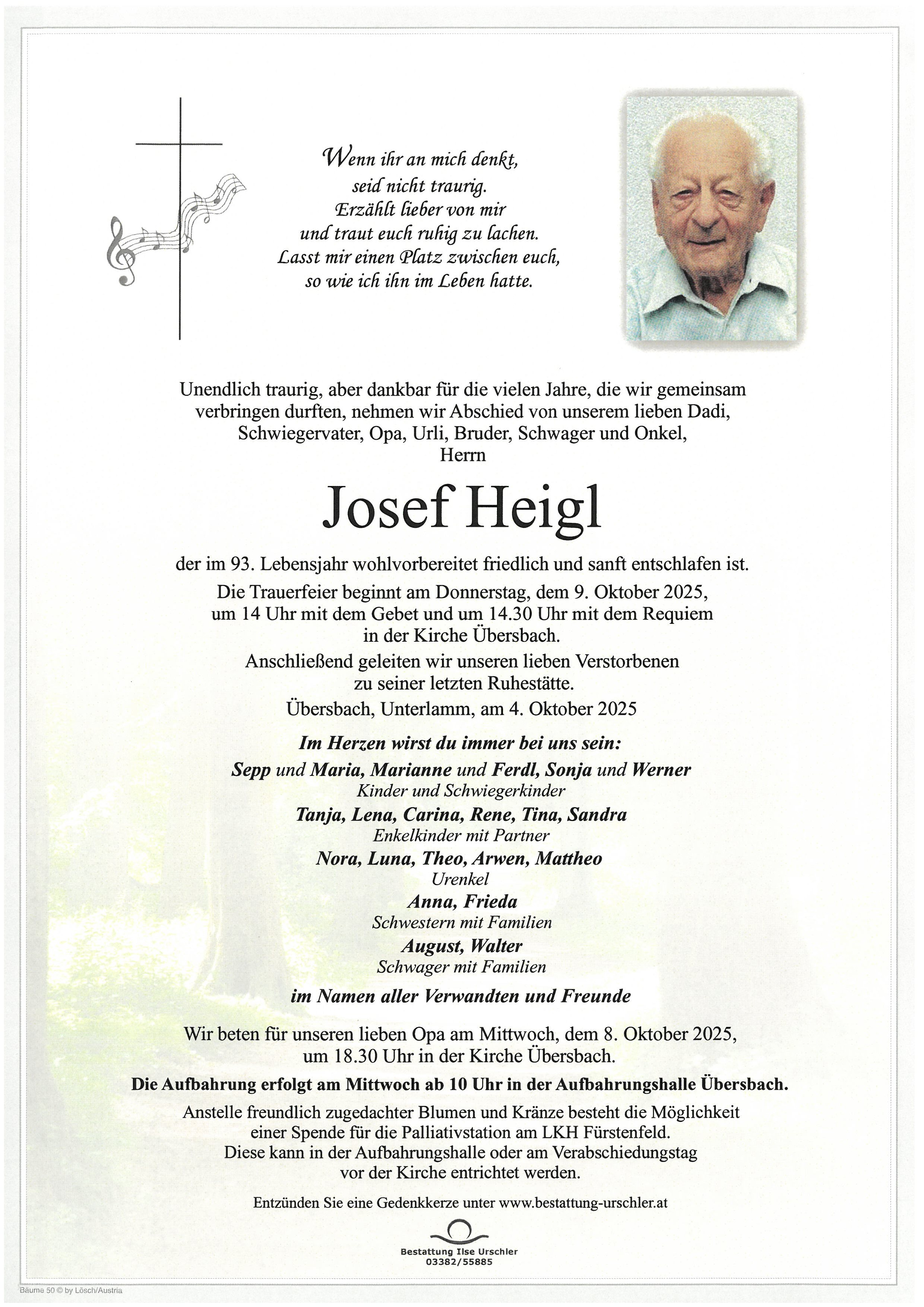 Traueranzeige von Josef Heigl