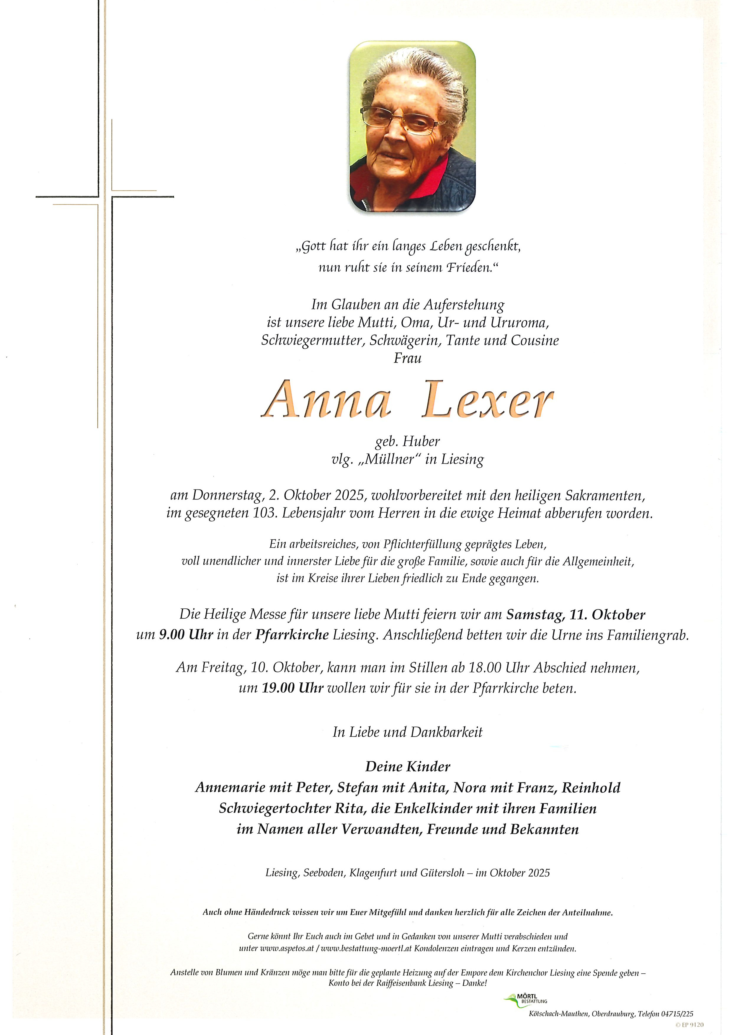 Traueranzeige von Anna Lexer