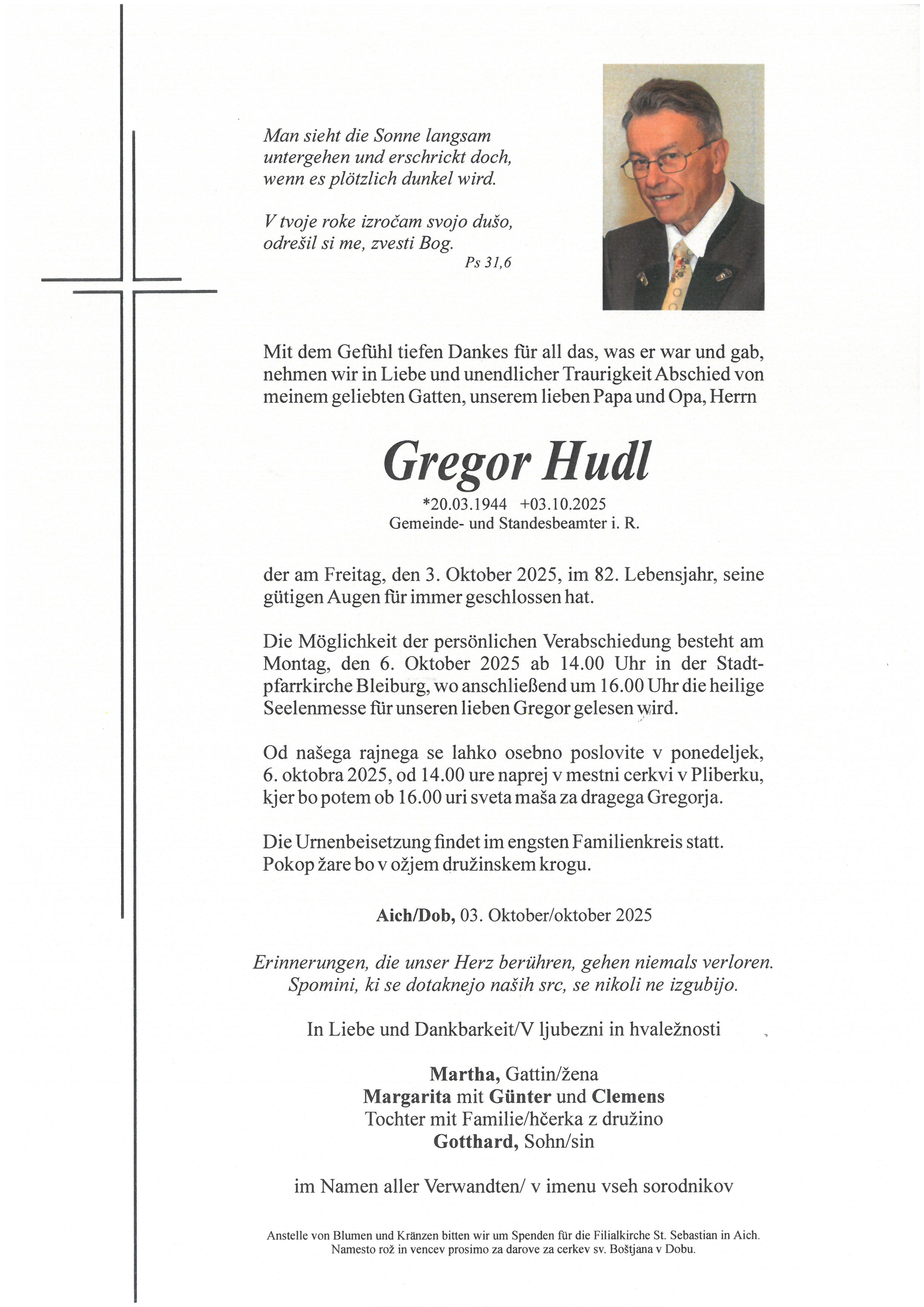 Traueranzeige von Gregor Hudl