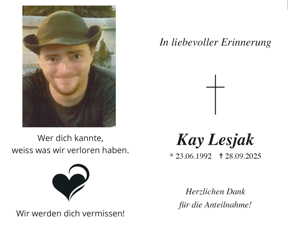 Traueranzeige von Kay Lesjak