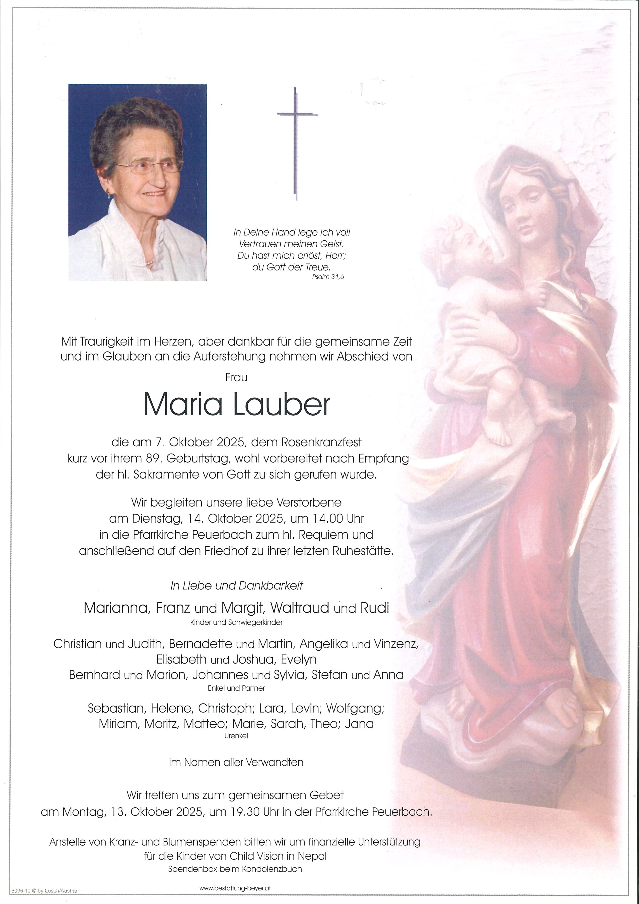 Traueranzeige von Maria Lauber
