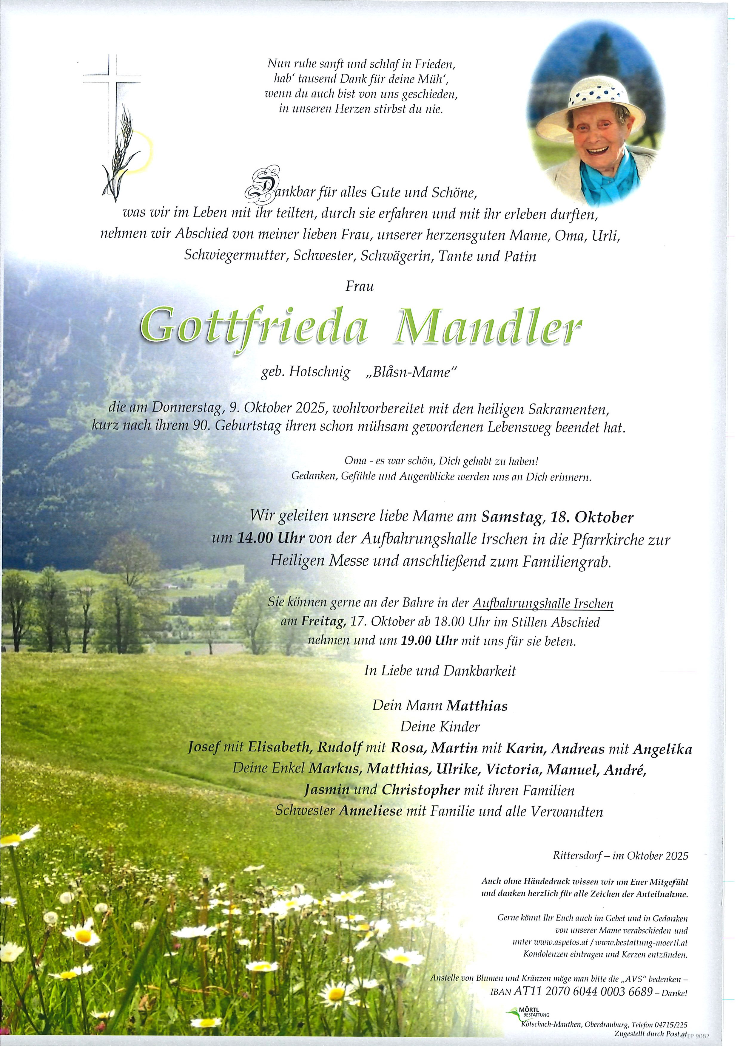 Traueranzeige von Gottfrieda Mandler