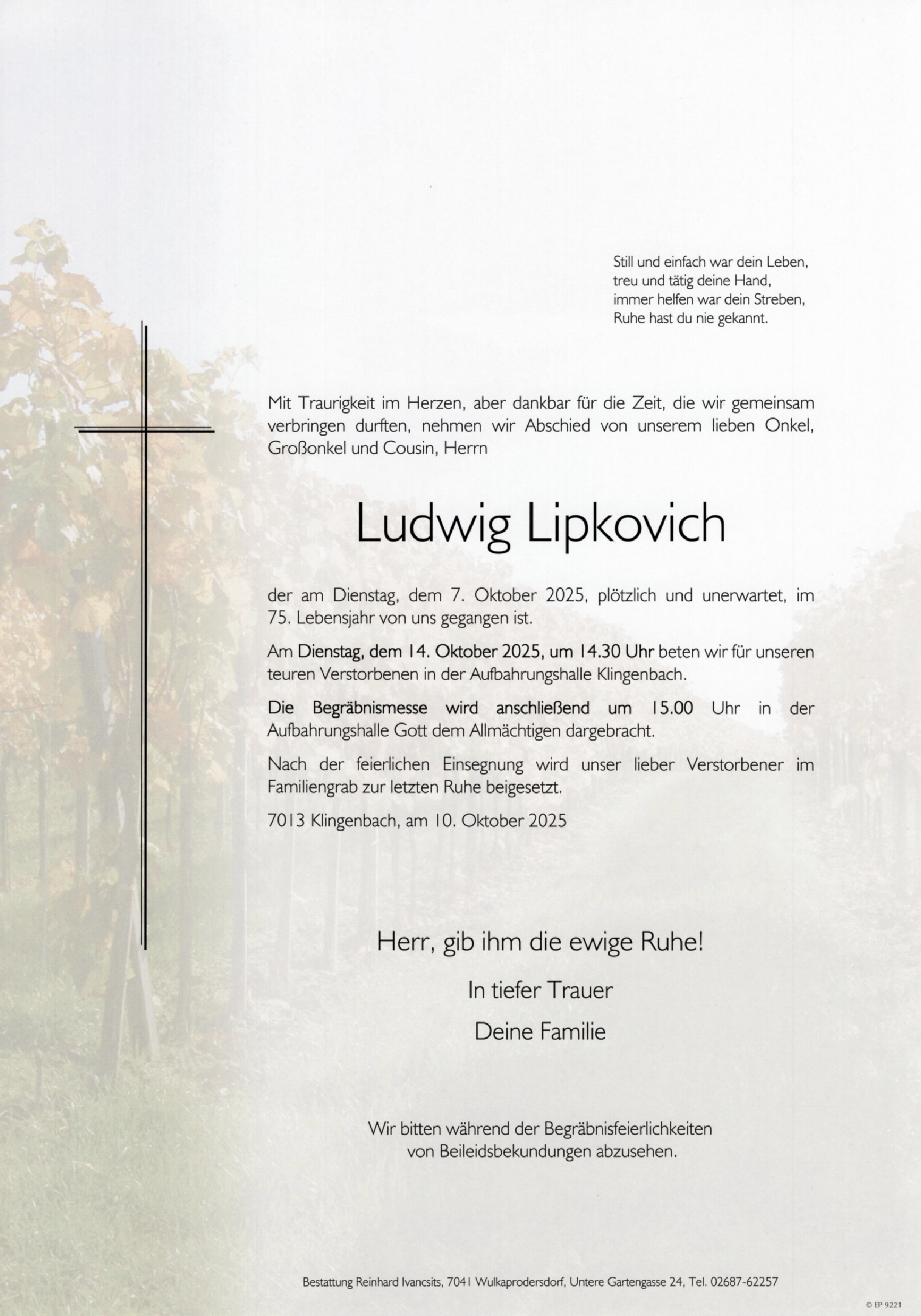 Traueranzeige von Ludwig Lipkovich