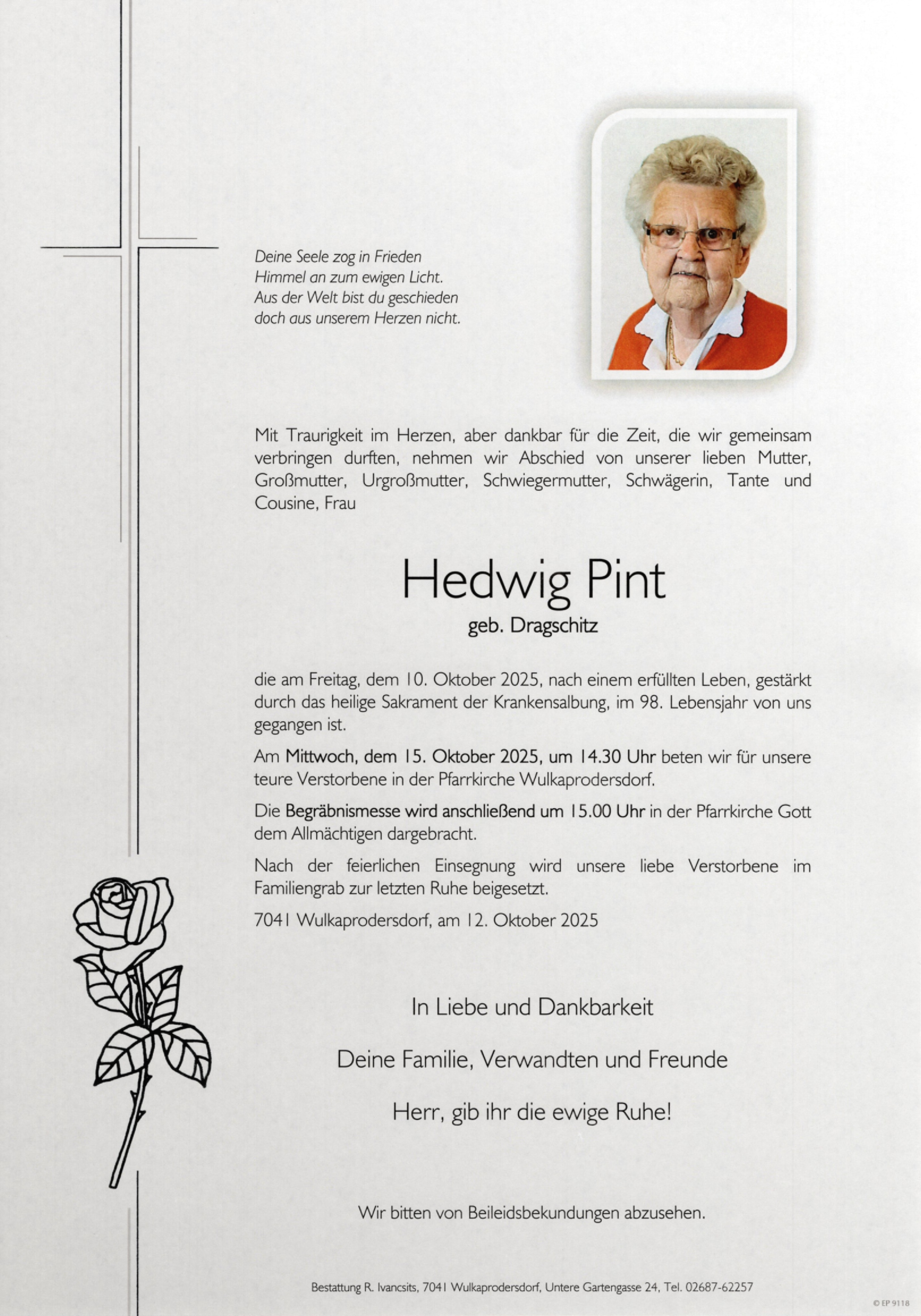 Traueranzeige von Hedwig Pint