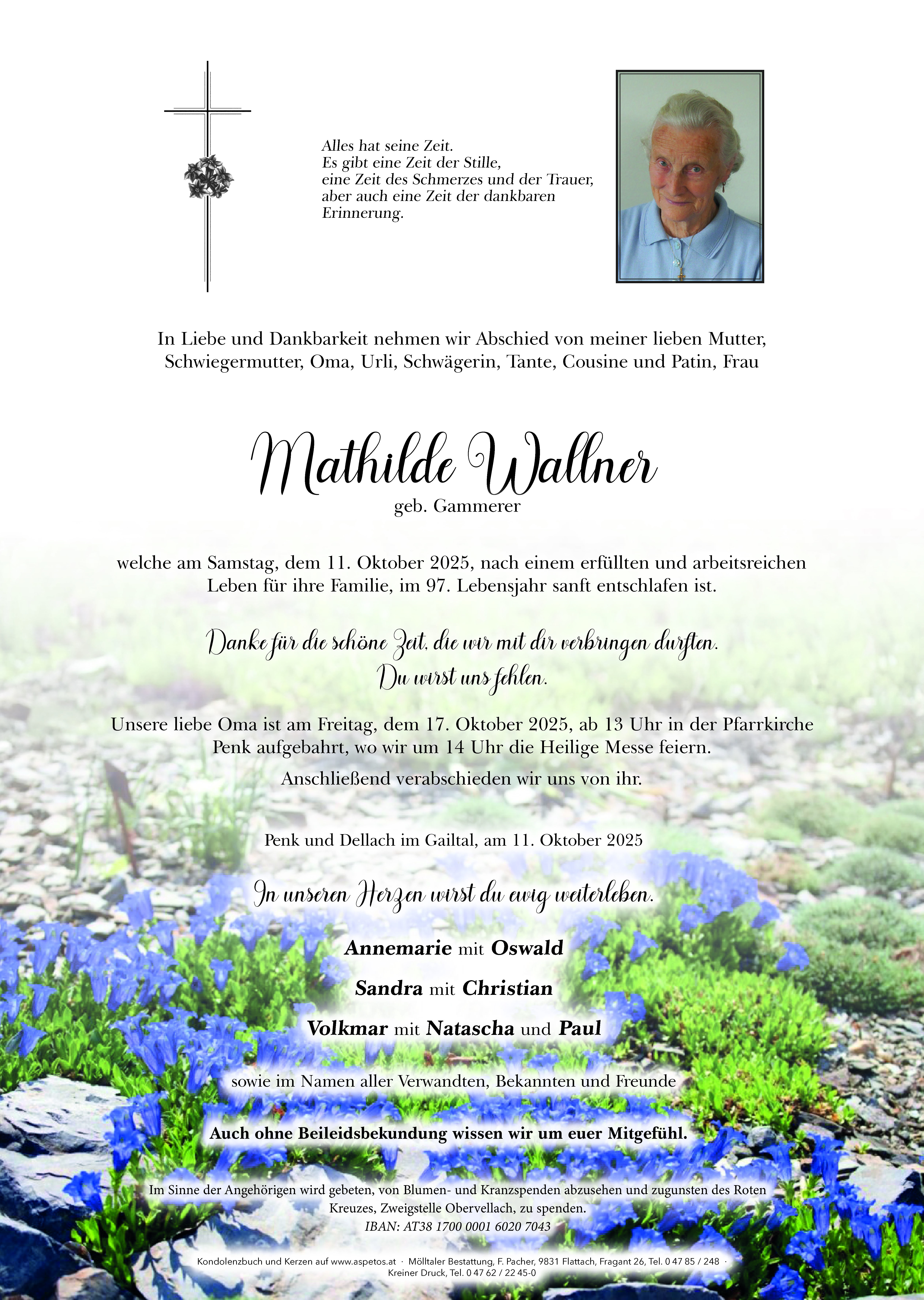 Traueranzeige von Mathilde Wallner