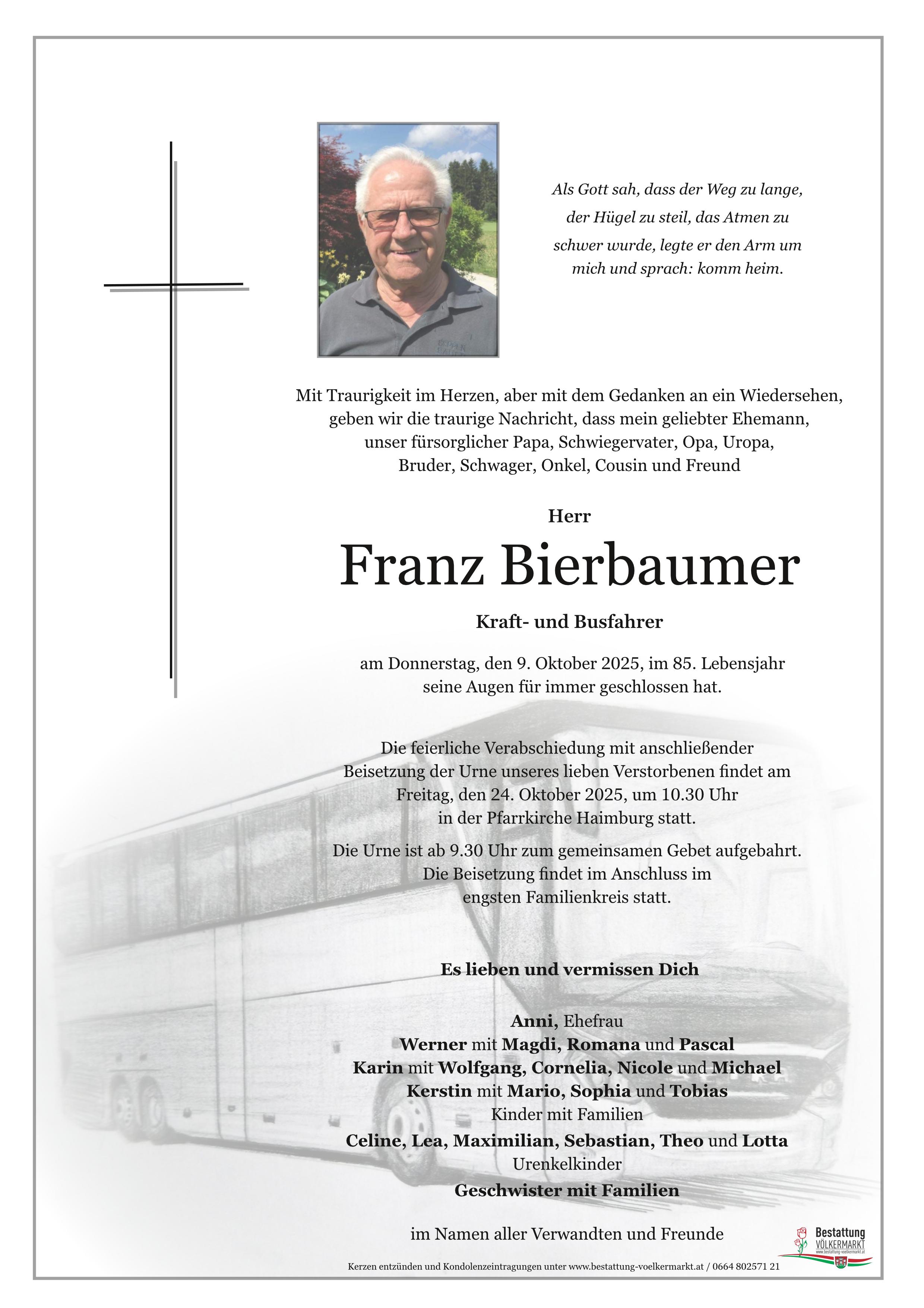 Traueranzeige von Franz Bierbaumer