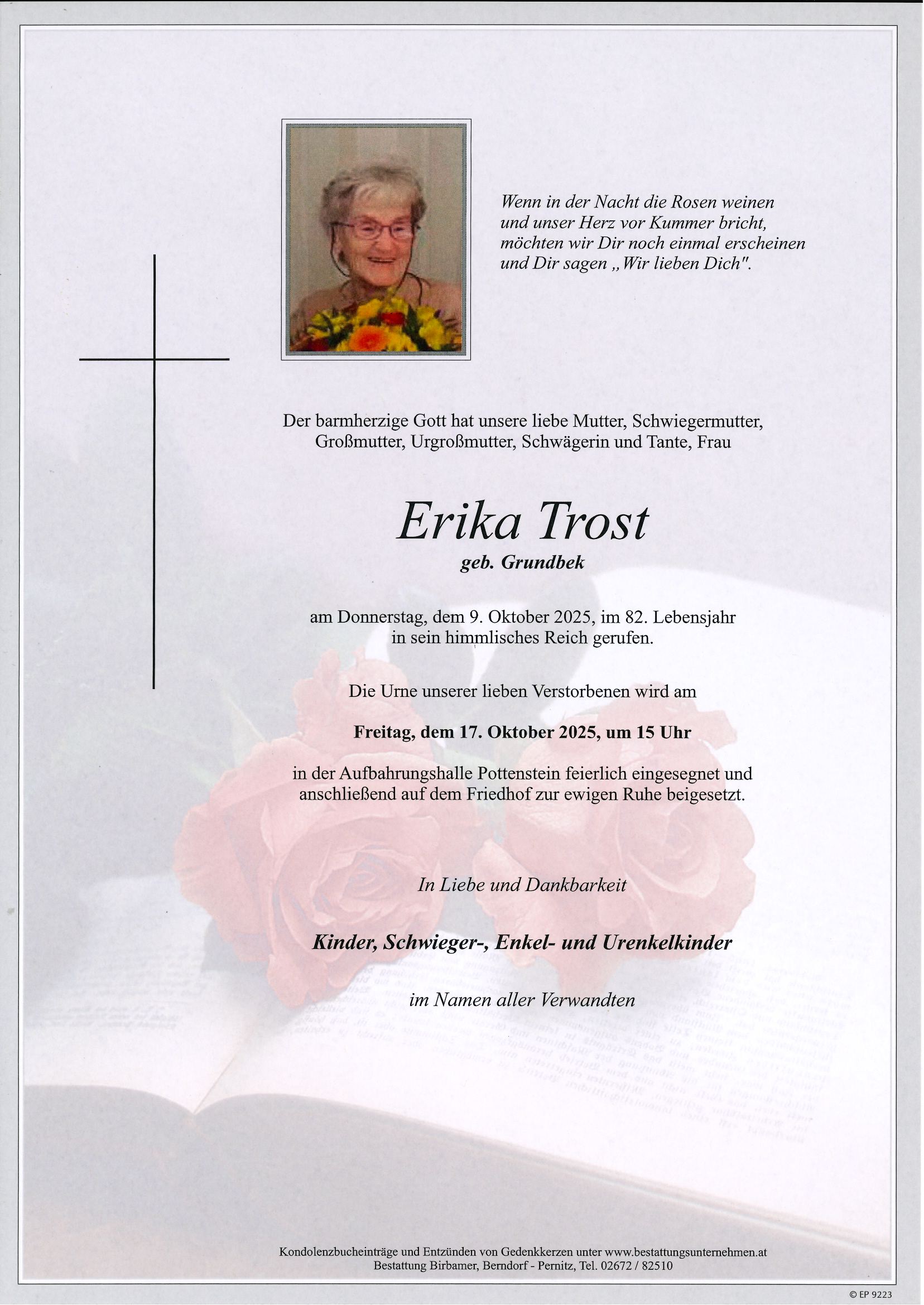 Traueranzeige von Erika Trost