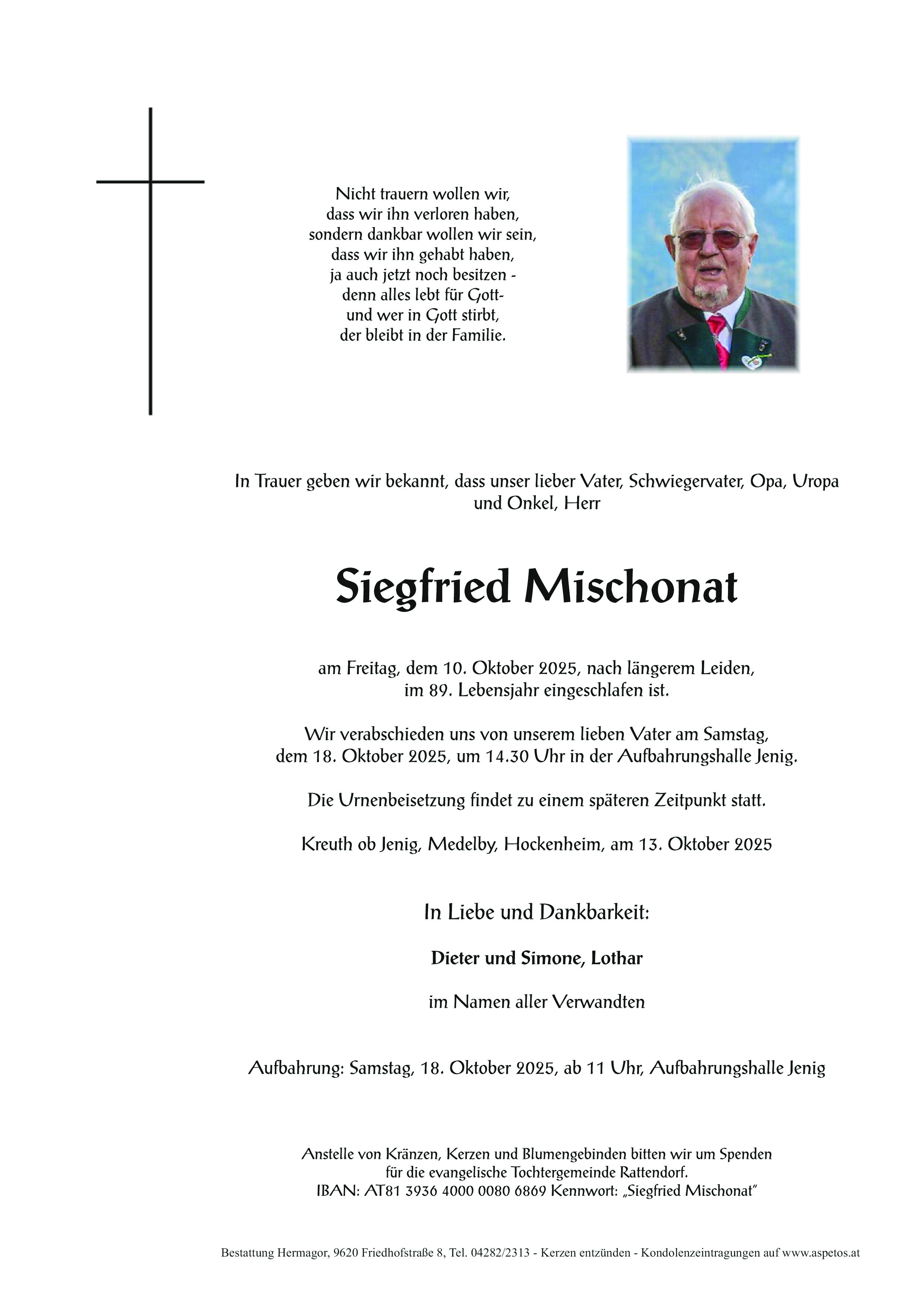 Traueranzeige von Siegfried Mischonat