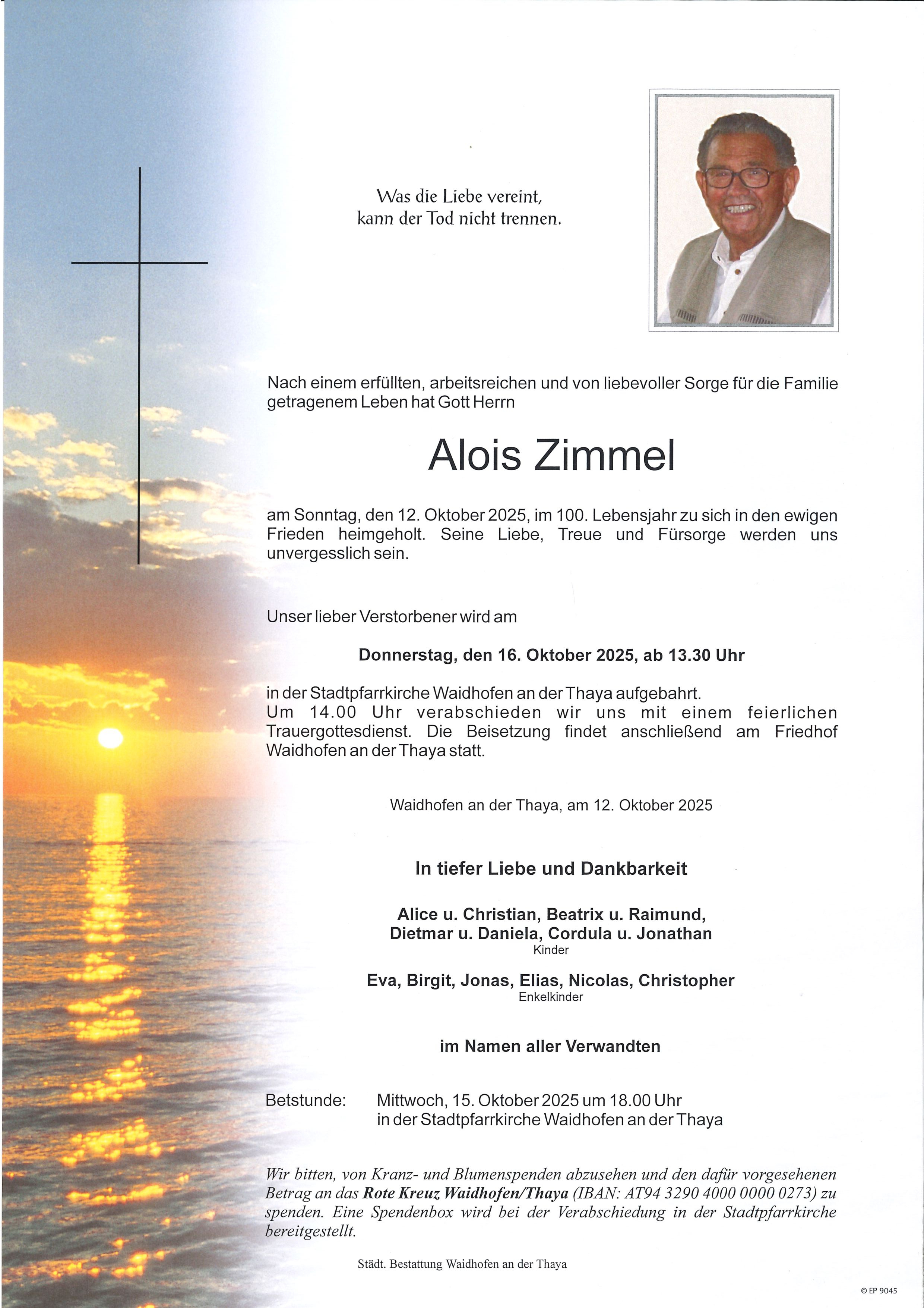 Traueranzeige von Alois Zimmel