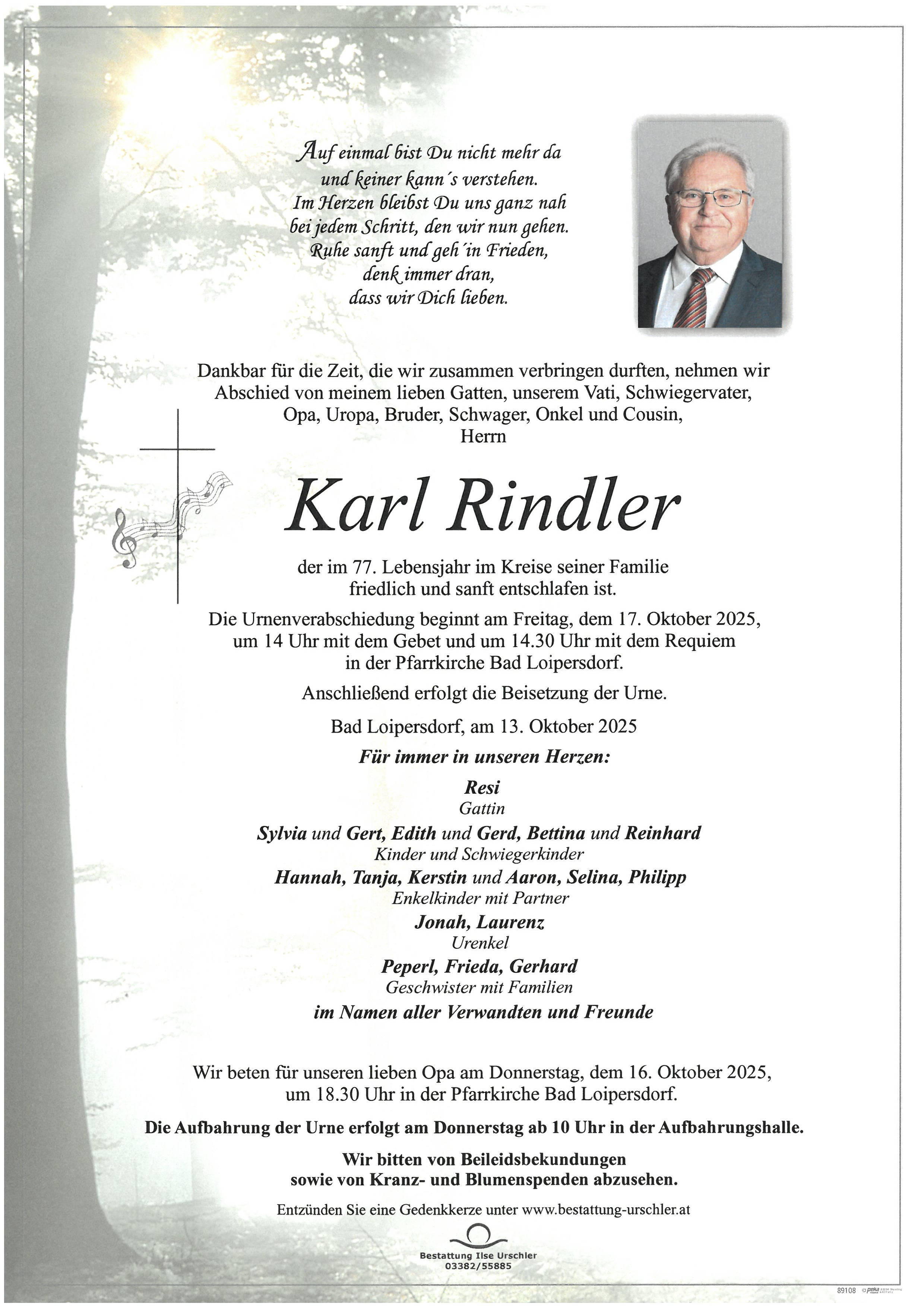 Traueranzeige von Karl Rindler