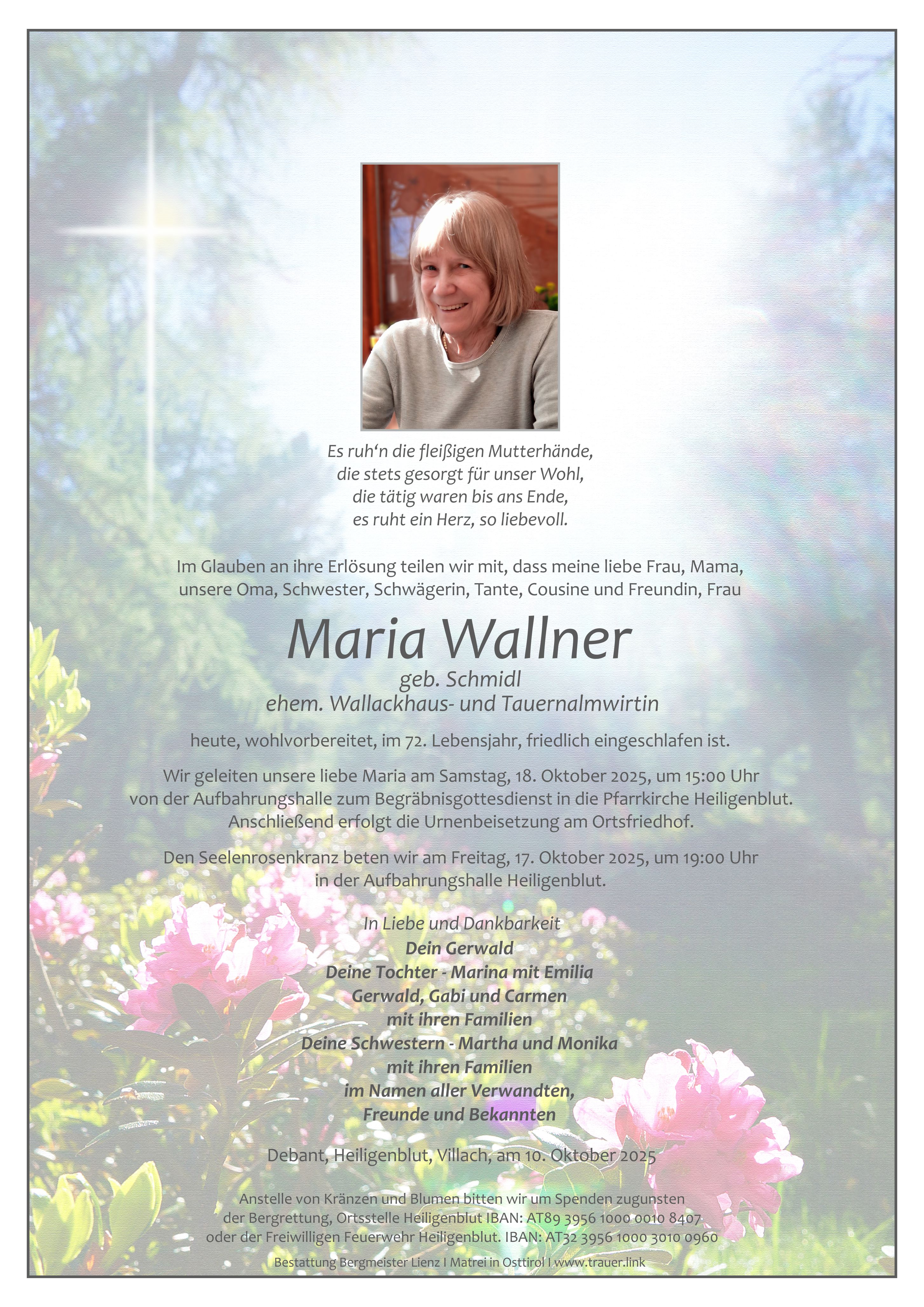 Traueranzeige von Maria Wallner
