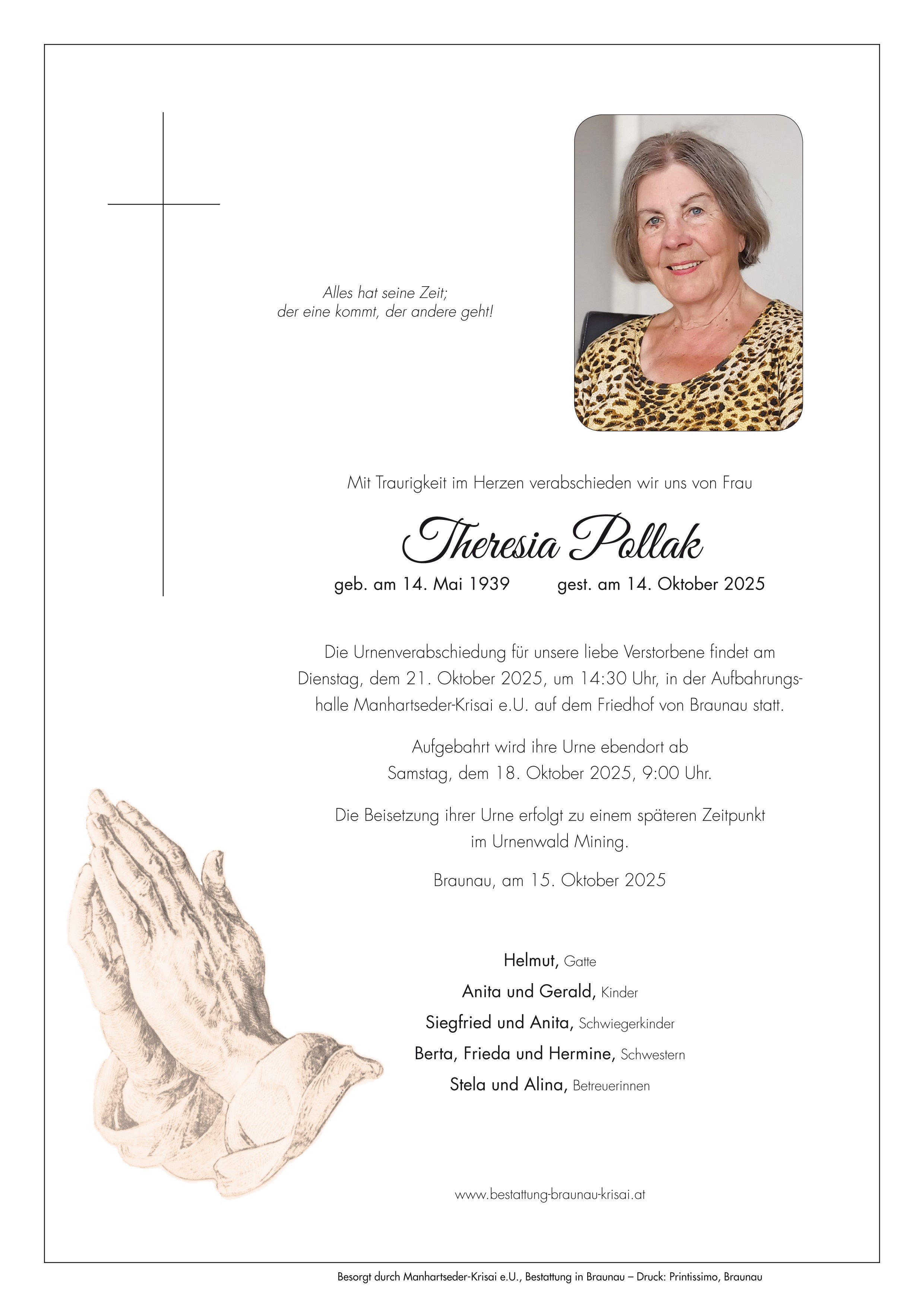 Traueranzeige von Theresia Pollak