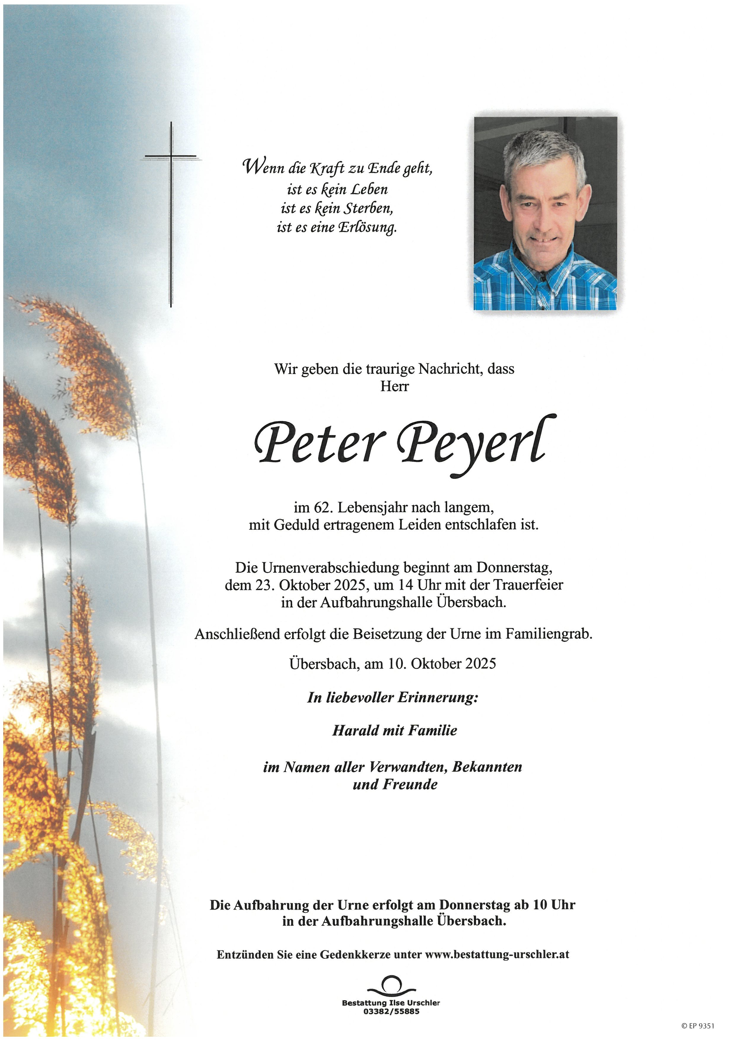 Traueranzeige von Peter Peyerl