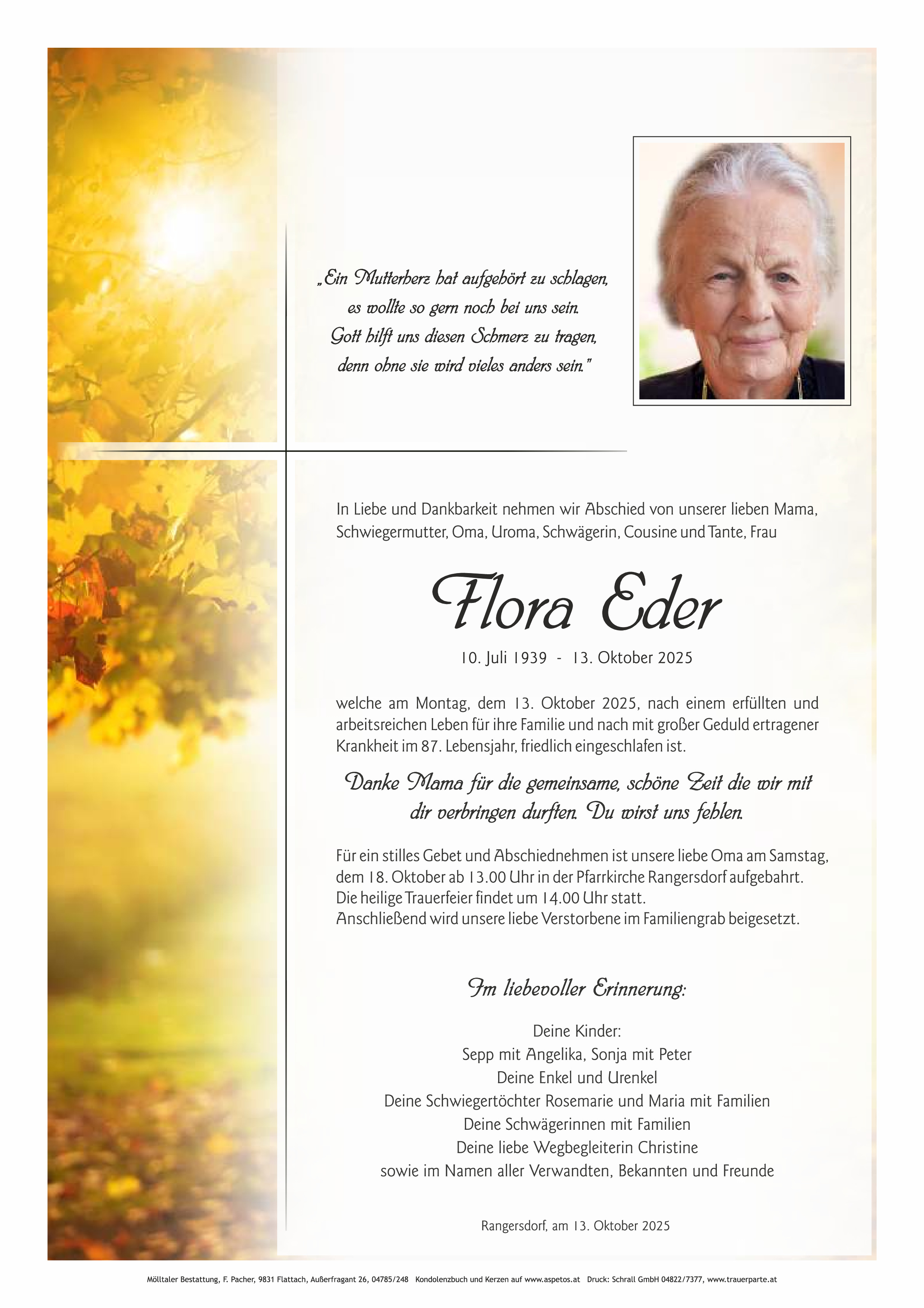 Traueranzeige von Flora Eder