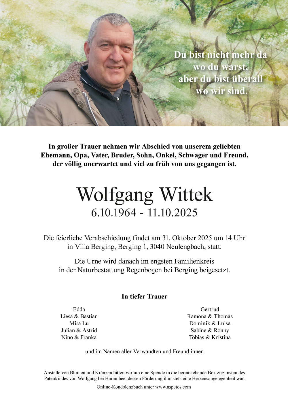 Traueranzeige von Wolfgang Wittek