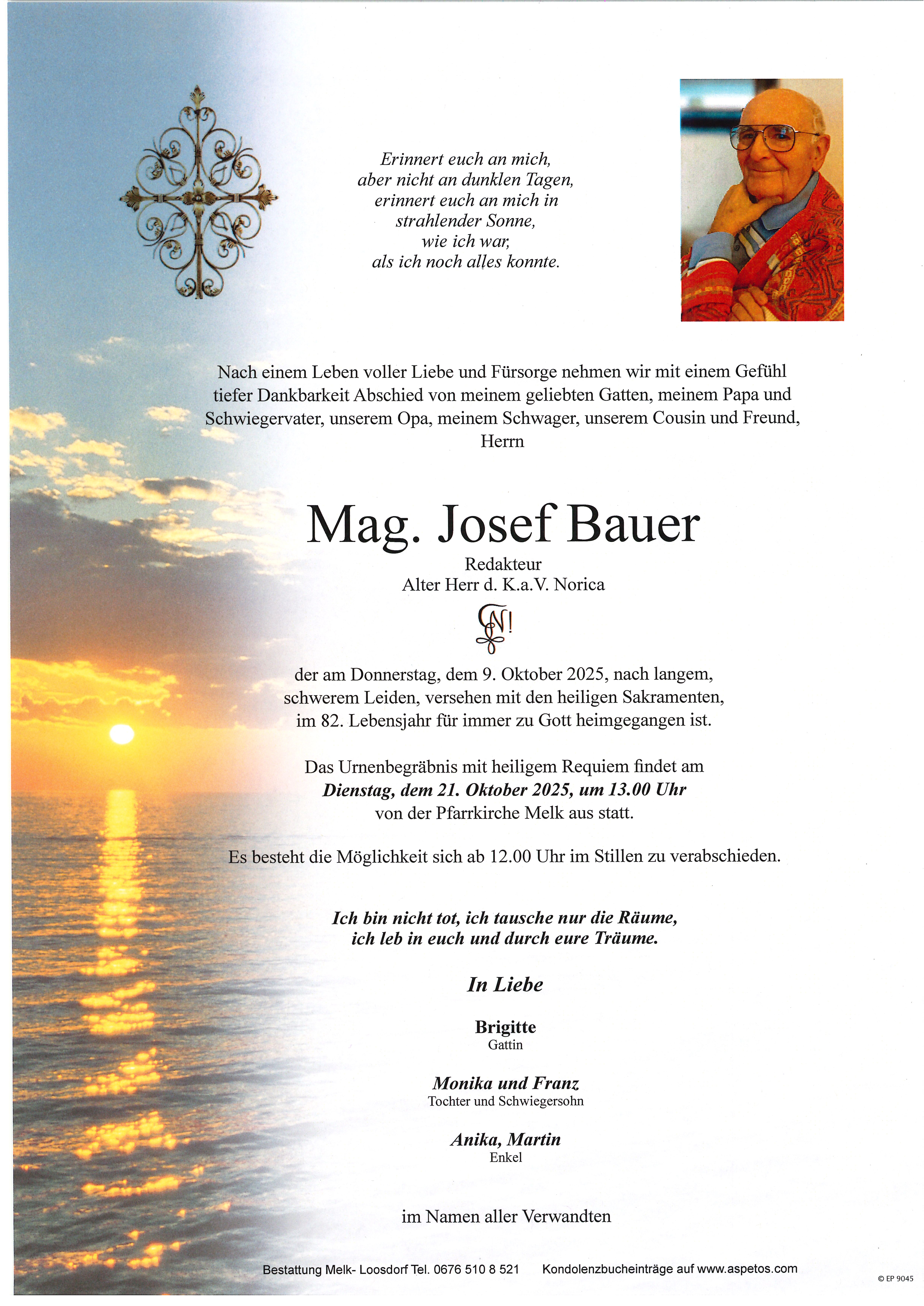 Traueranzeige von Mag. Josef Bauer