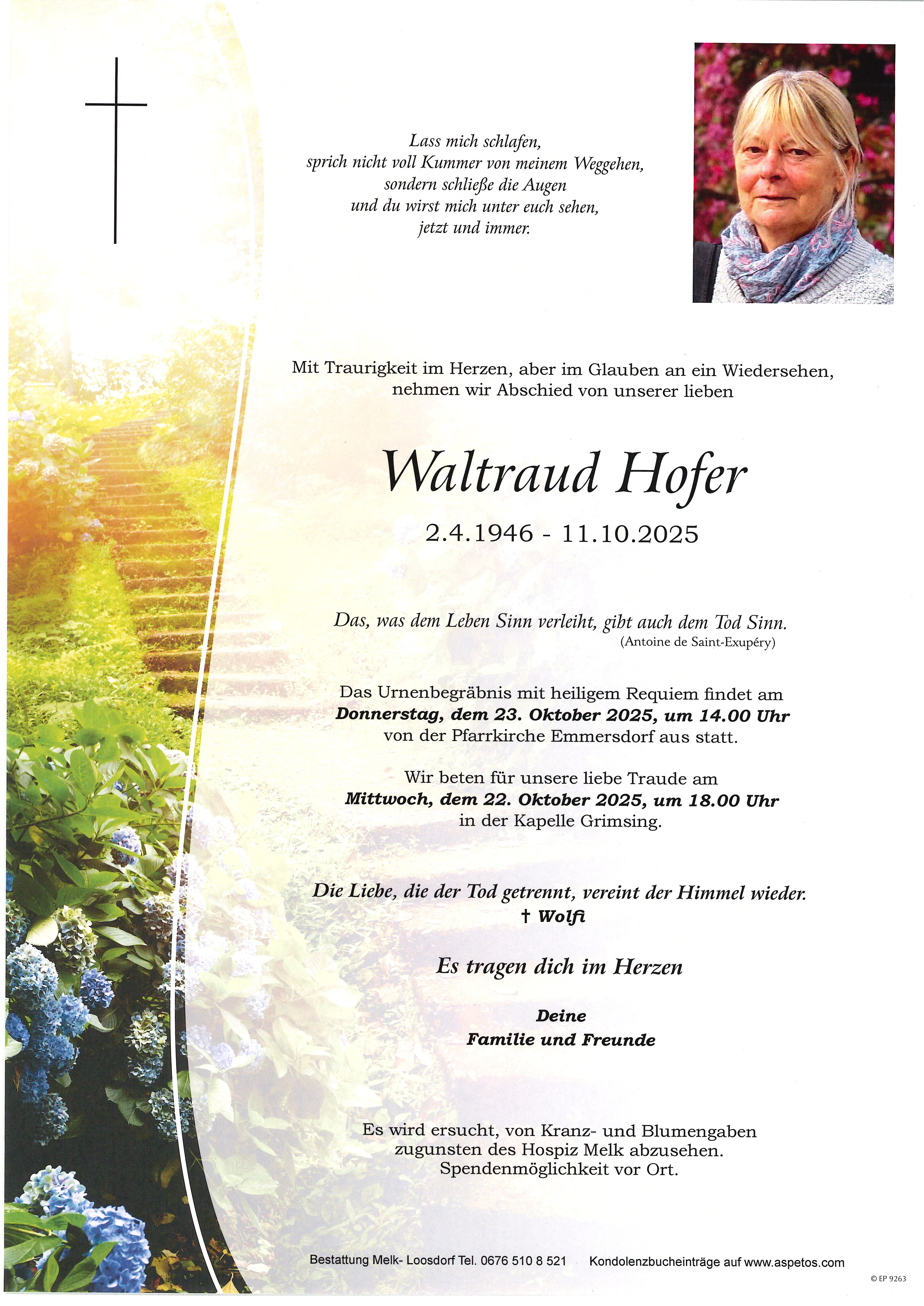 Traueranzeige von Waltraud Hofer