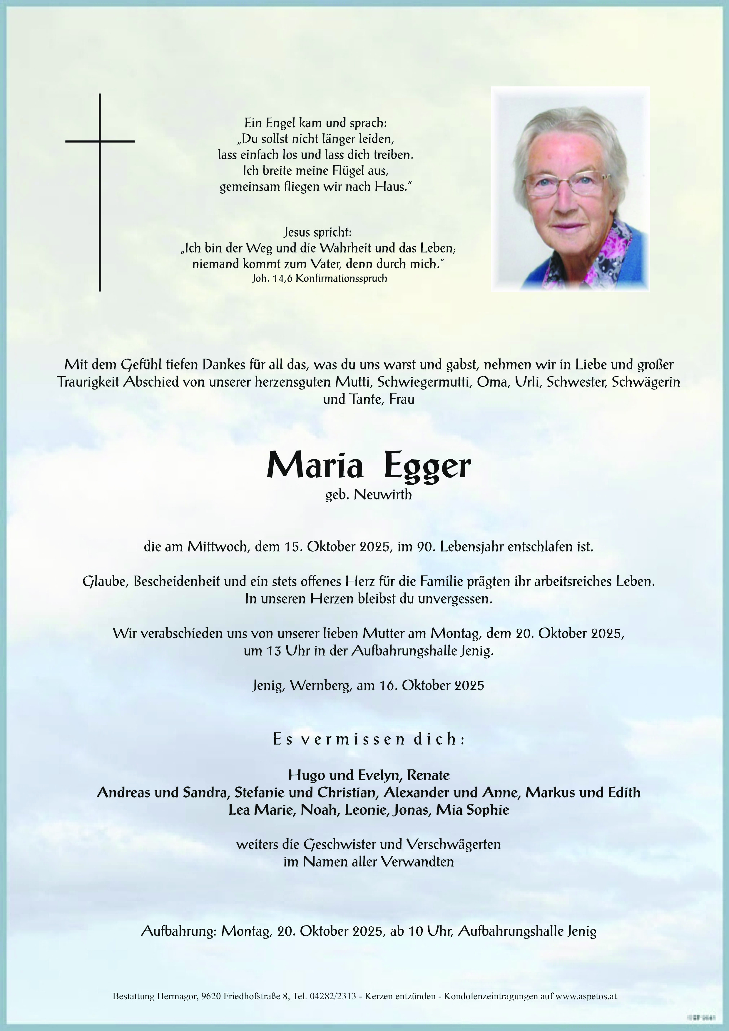 Traueranzeige von Maria Egger