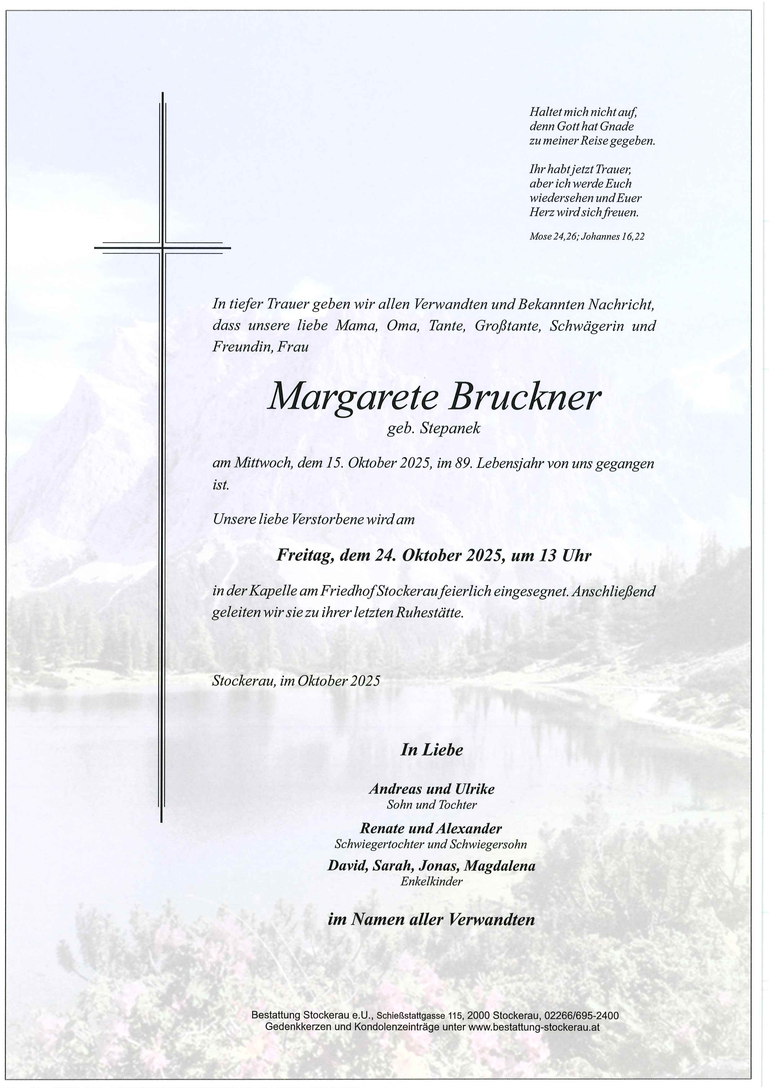 Traueranzeige von Margarete Bruckner