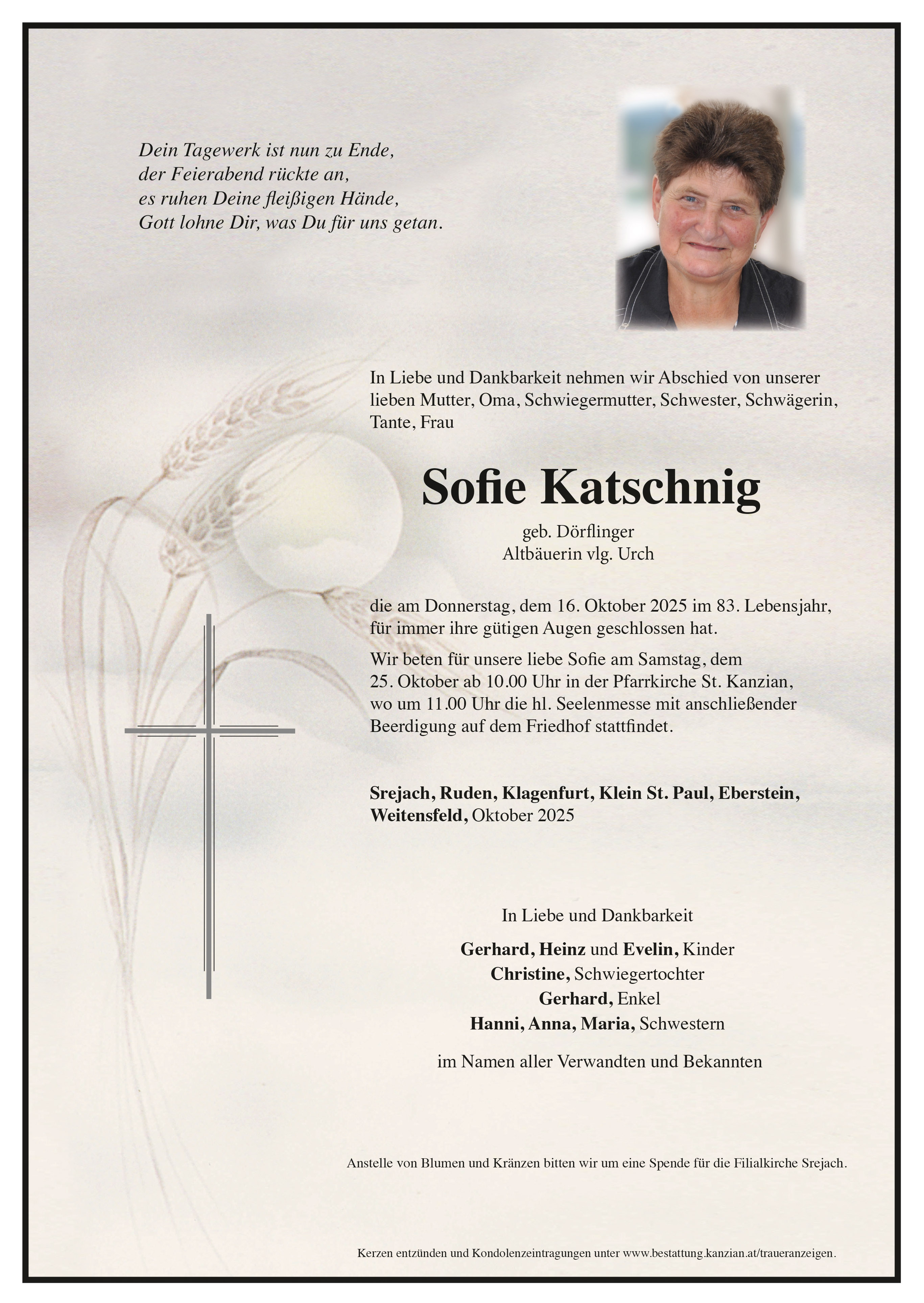 Traueranzeige von Sofie Katschnig