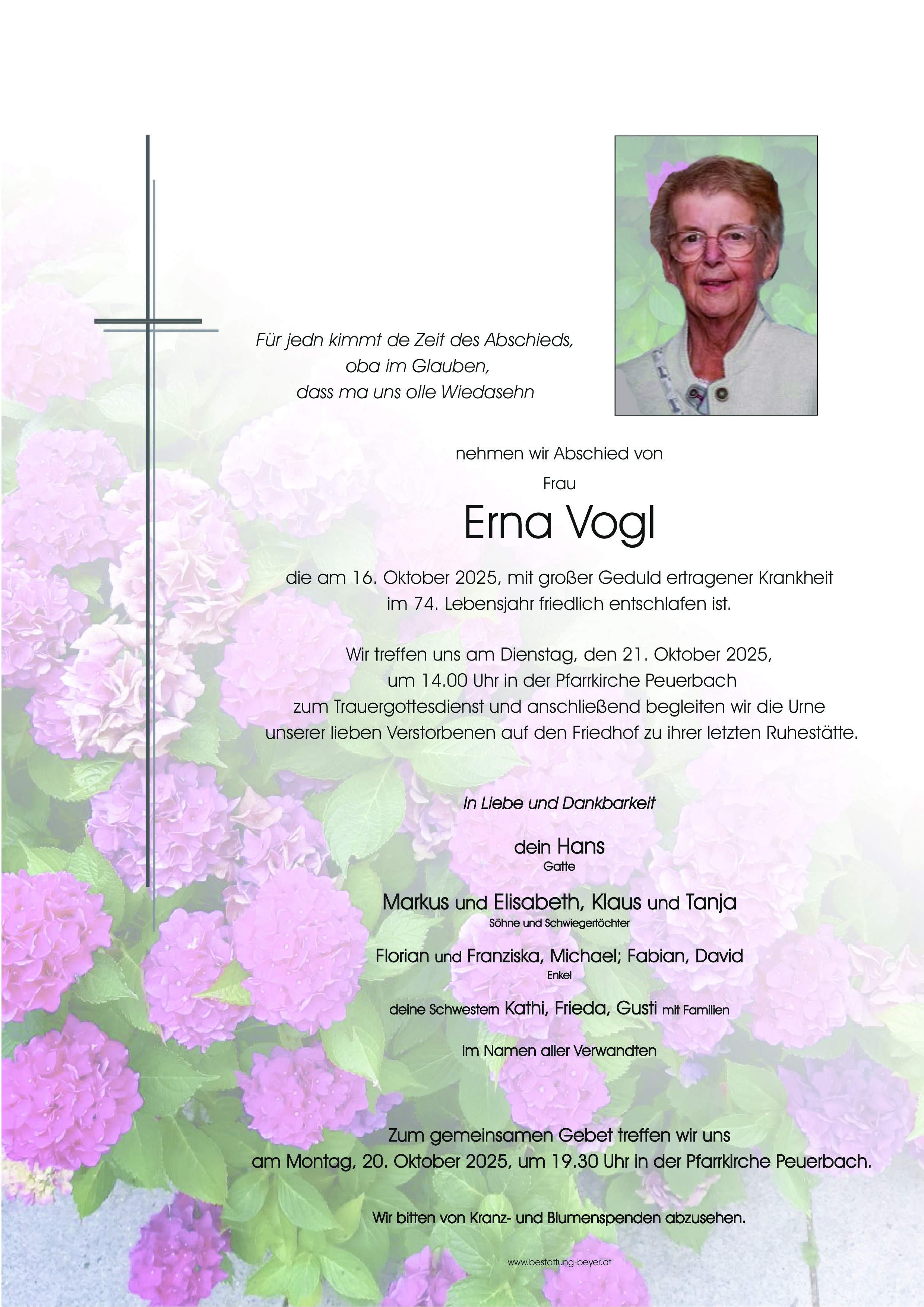 Traueranzeige von Erna Vogl