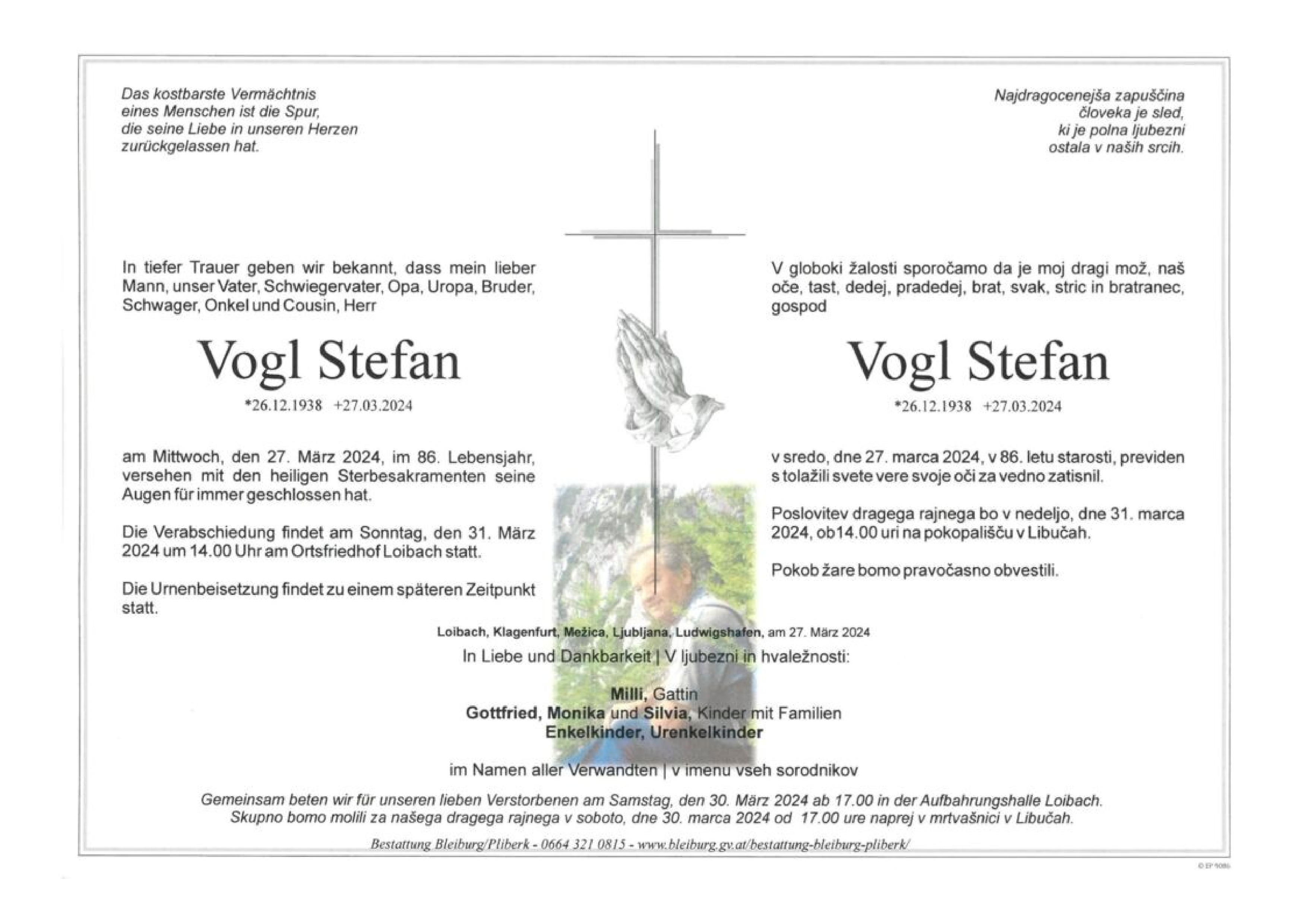 Traueranzeige von Stefan Vogl