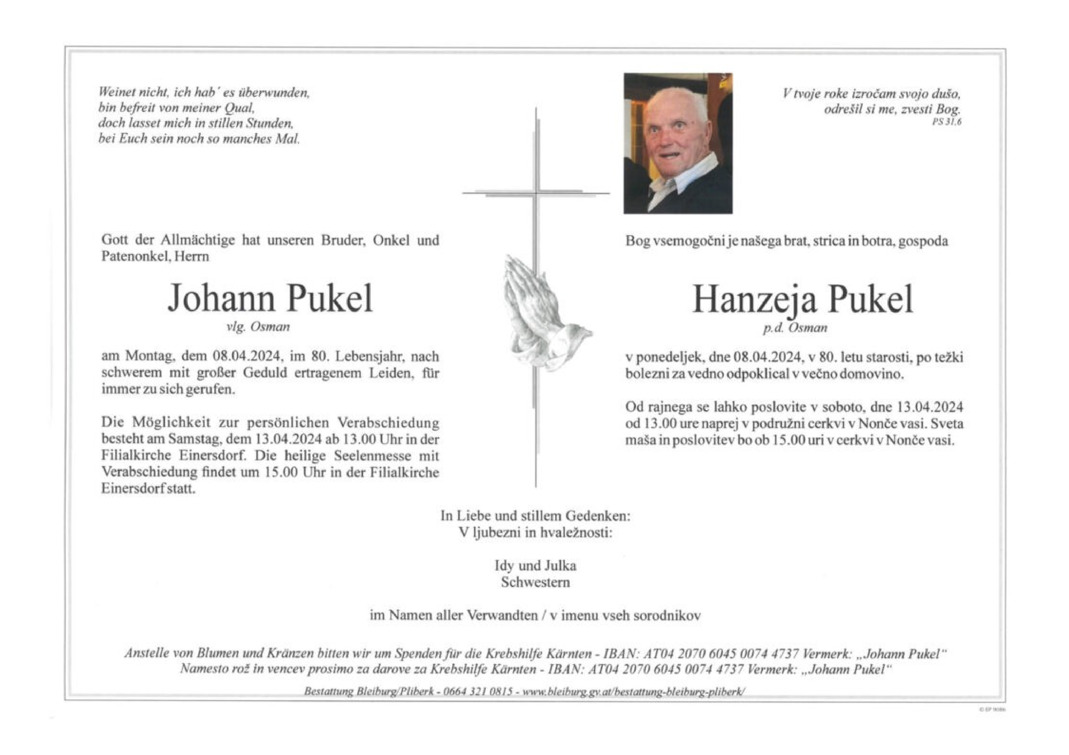 Traueranzeige von Johann Pukel