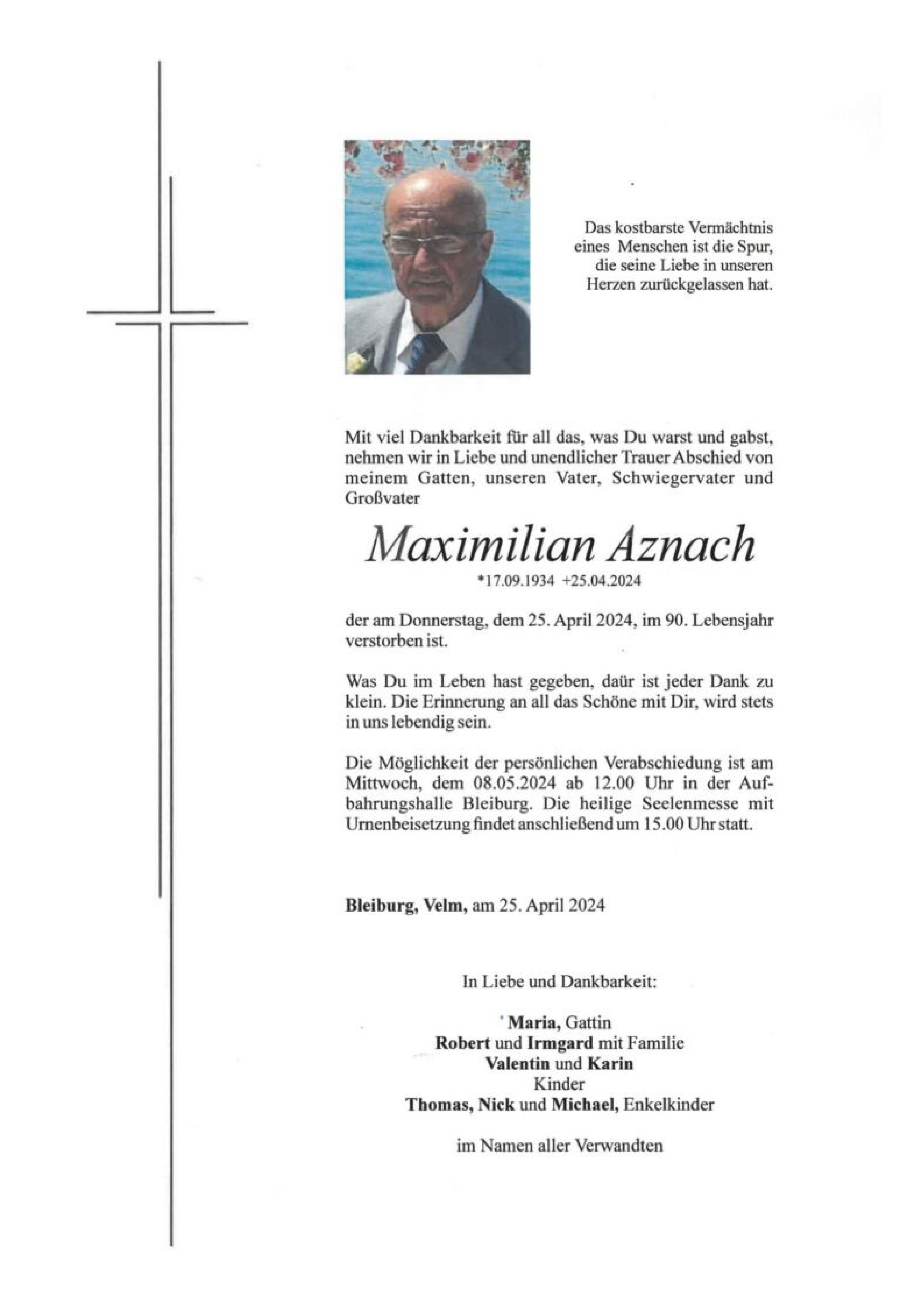 Traueranzeige von Maximilian Aznach
