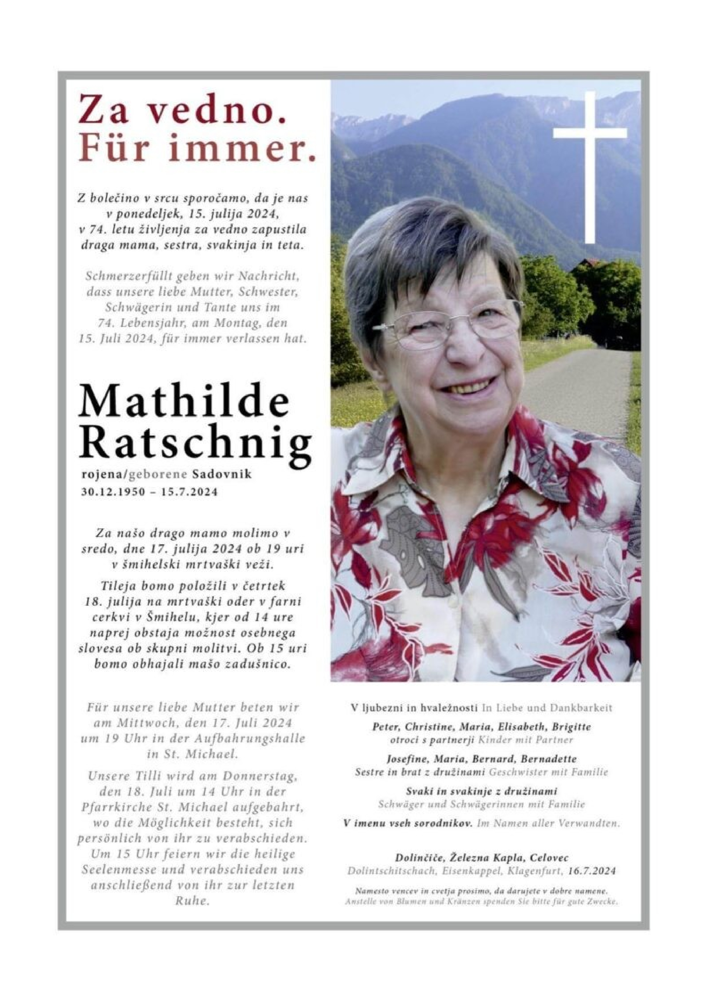 Traueranzeige von Mathilde Ratschnig