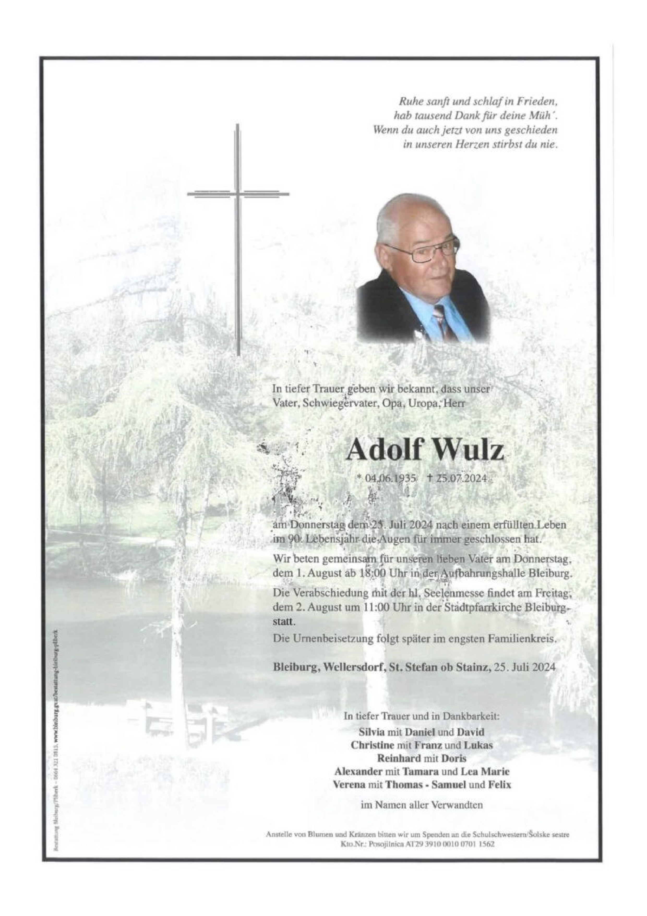Traueranzeige von Adolf Wulz